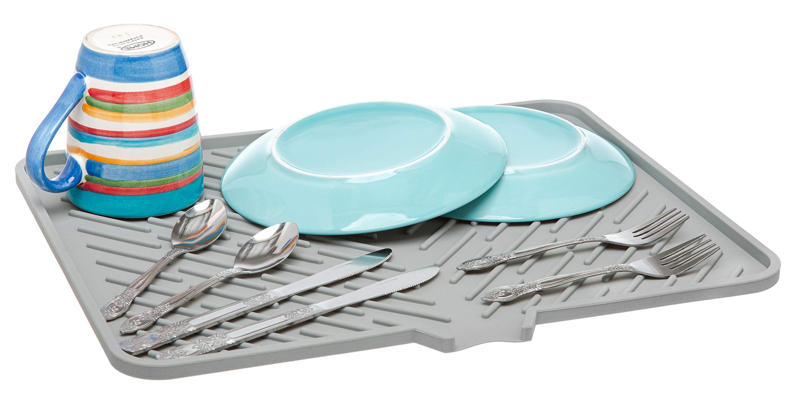 Luxet Silicone Dish Drying Mat With Built-In Drain Lip - Hygienic Drying Pad - Sturdy Compact Easy To Clean Tray Protects Surfac