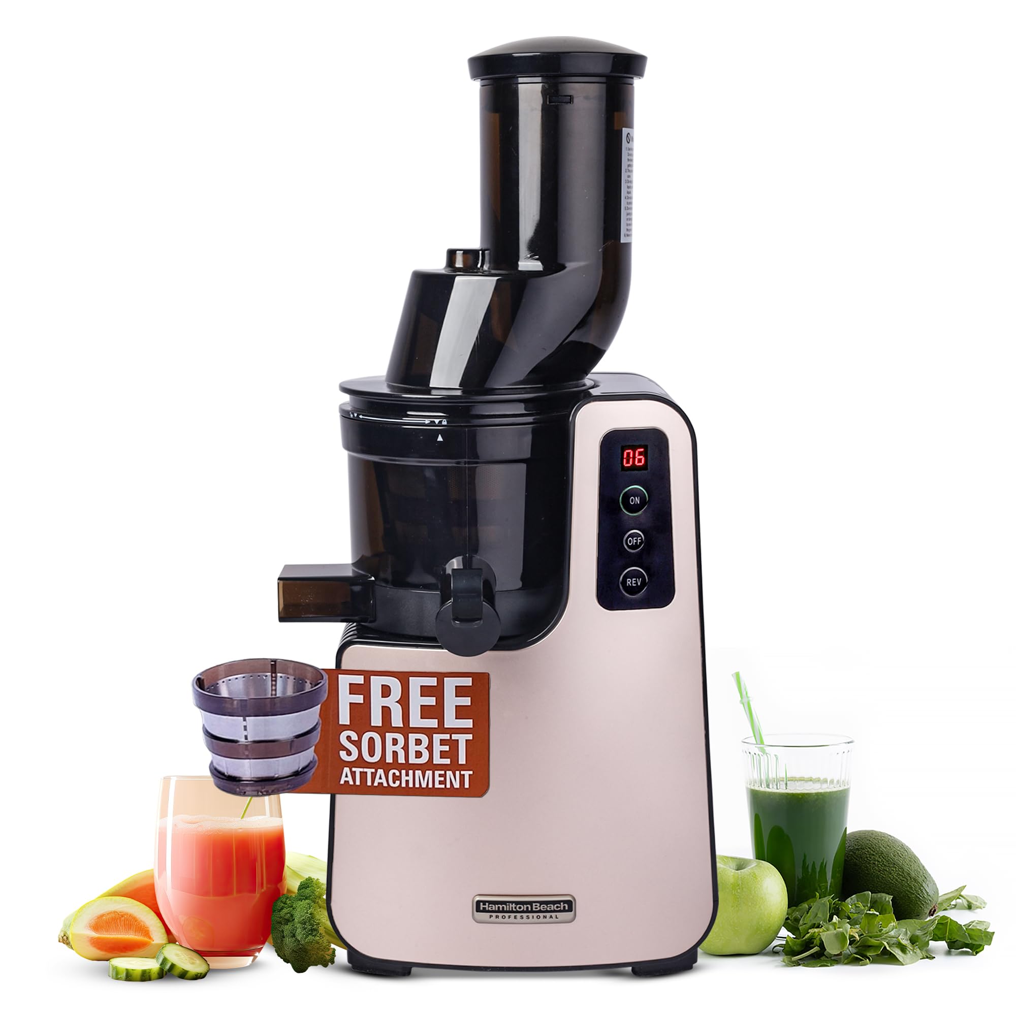 Hamilton Beach Professional Cold Press Slow Juicer With Free Sorbet Attachment, Smart Purepress Technology, Slow Juicer For Frui