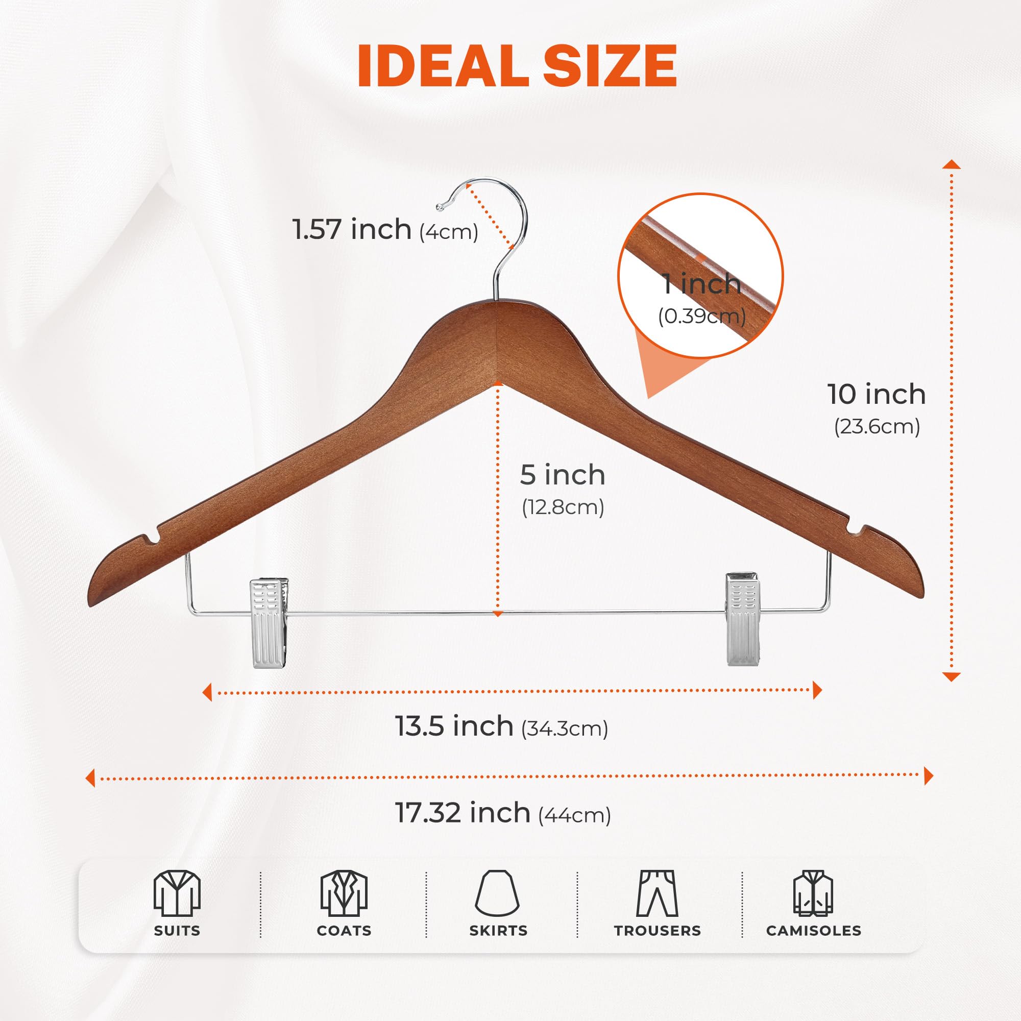 HOUSE DAY Wooden Hangers 12 Pack Hangers with Clips Wood Hangers Wooden Clothes Hanger Natural Smooth Finish Wooden Hanger Premium Wooden Hangers for Clothes Suit  Walnut