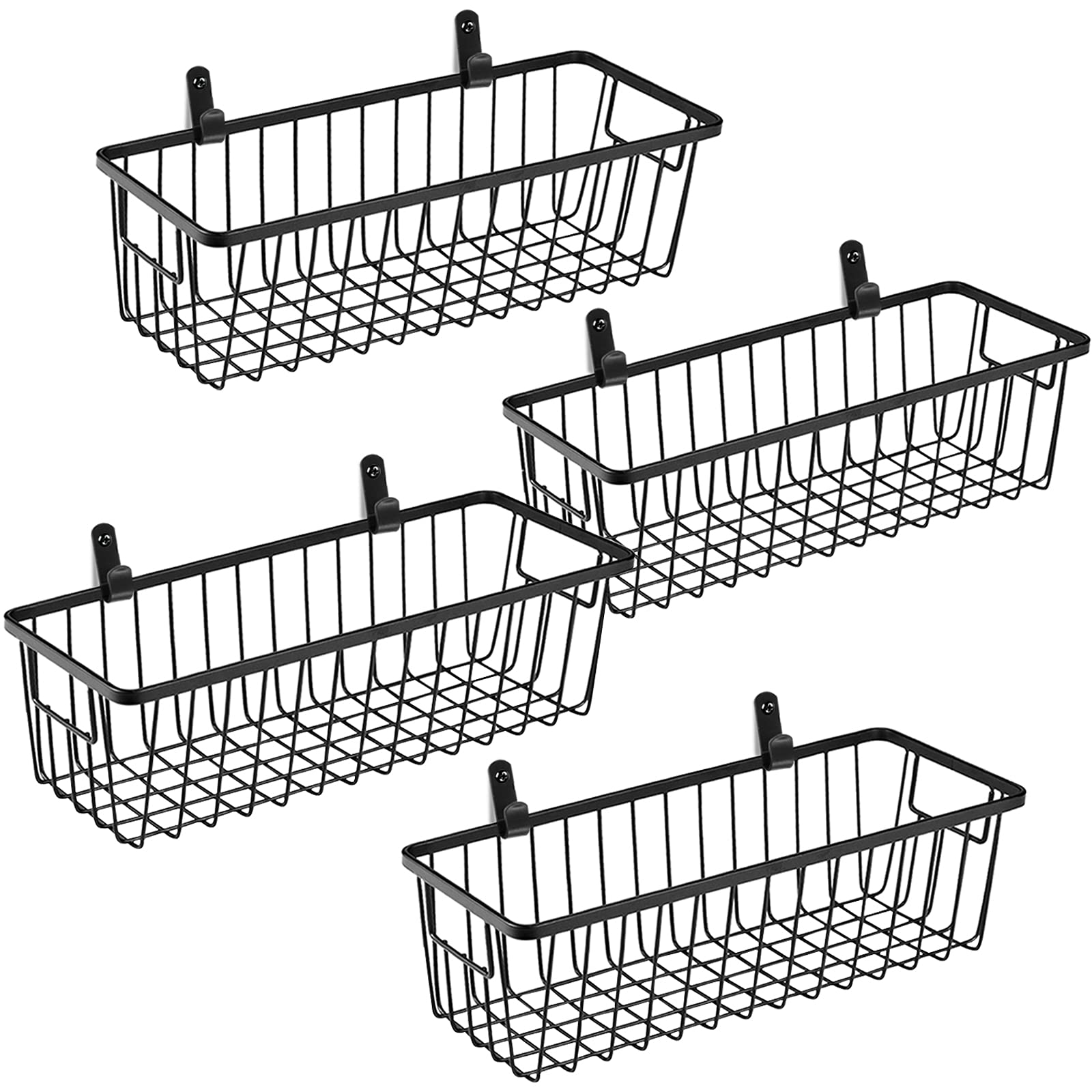 Sheechung Farmhouse Metal Wire Bin Basket With Wall Mount - Small, 4 Pack - Portable Hanging Wall Basket, Rustic Home Storage Or