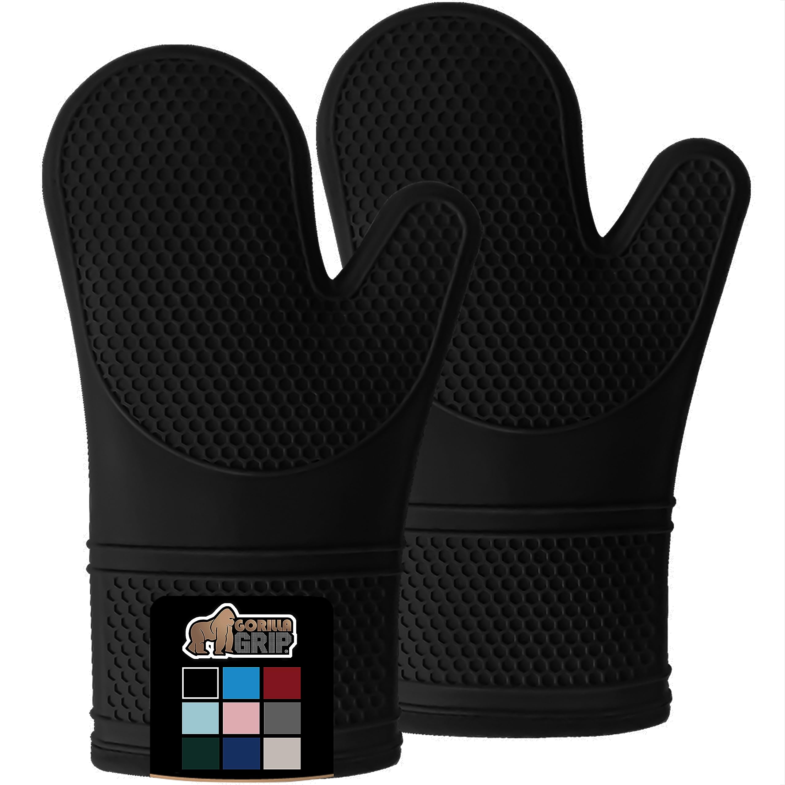 Gorilla Grip Heat and Slip Resistant Silicone Oven Mitts Set, Soft Cotton Lining, Waterproof, BPAFree, Long Flexible Thick Glov