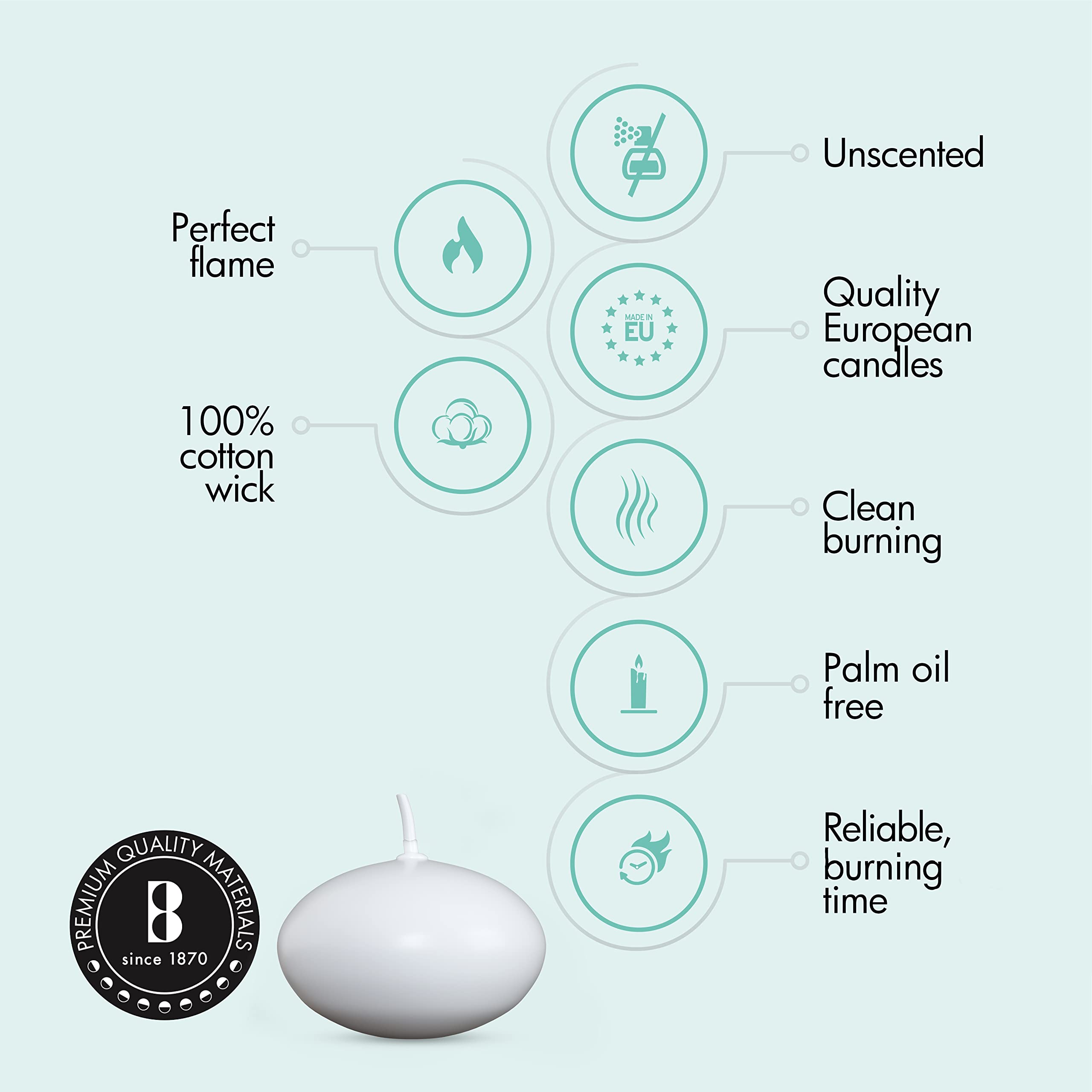 Bolsius White Floating candles 175 Inch - 20 Pack candle Set - 5+ Hours Burn Time - Premium European Quality - Smokeless & Dripless Smooth Flame - 100% cotton Wick - Beach  Wedding  & Party Accessory