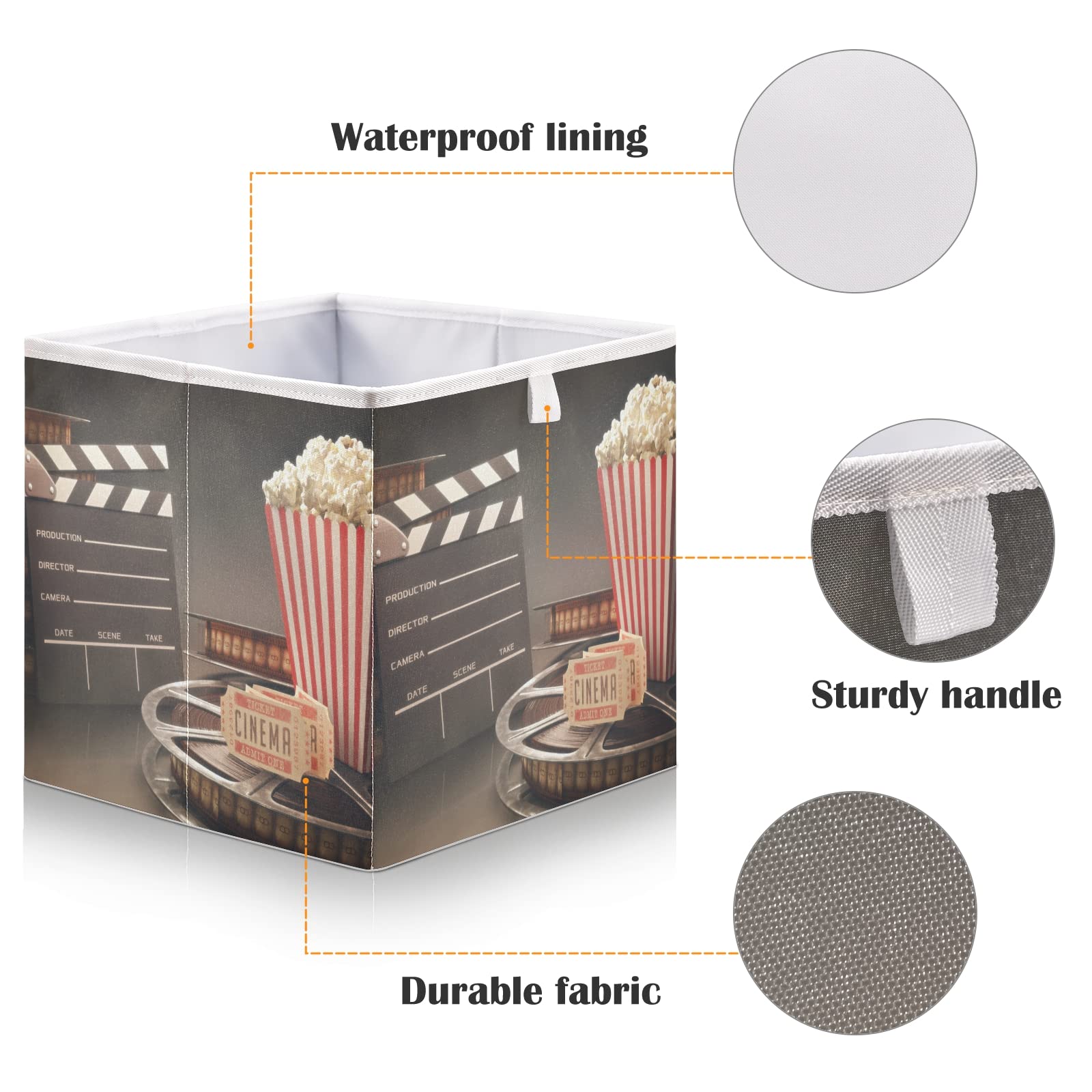 Blueangle Movie Theater Popcorn Rectangle Storage Bin, 15.8 X 10.6 X 7 In, Large Collapsible Organizer Storage Basket For Home D