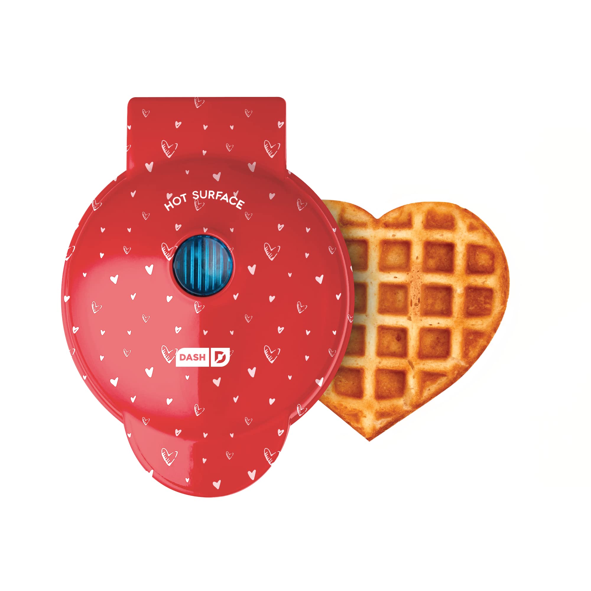 Dash Mini Maker For Individual Waffles, Hash Browns, Keto Chaffles With Easy To Clean, Non-Stick Surfaces, 4 Inch, Red Love Hear
