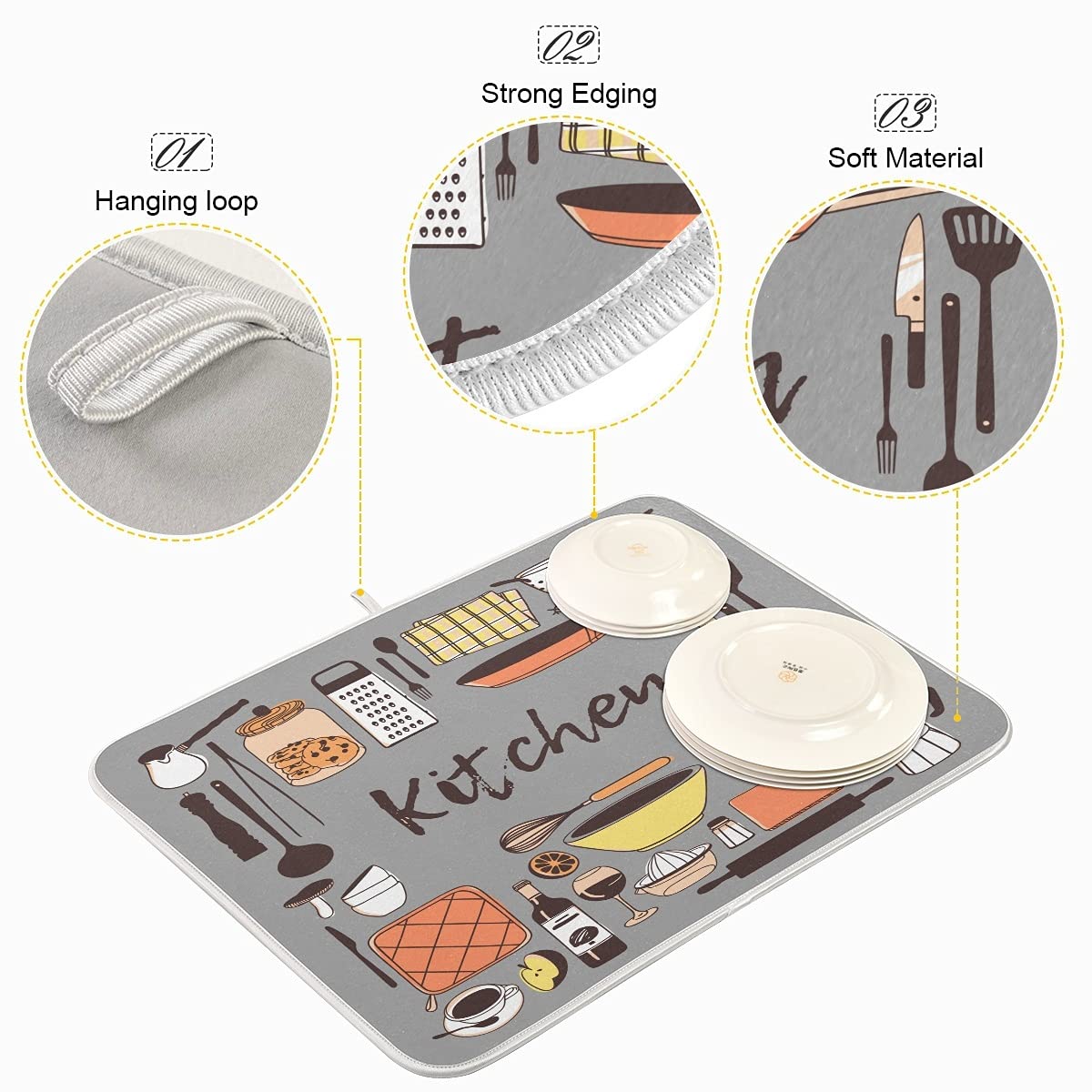 Kitchen Tools Microfiber Dish Drying Mat 18X24 For Kitchen Counter Grey Reversible Dishes Pad Dish Drainer Rack Mats Absorbent F