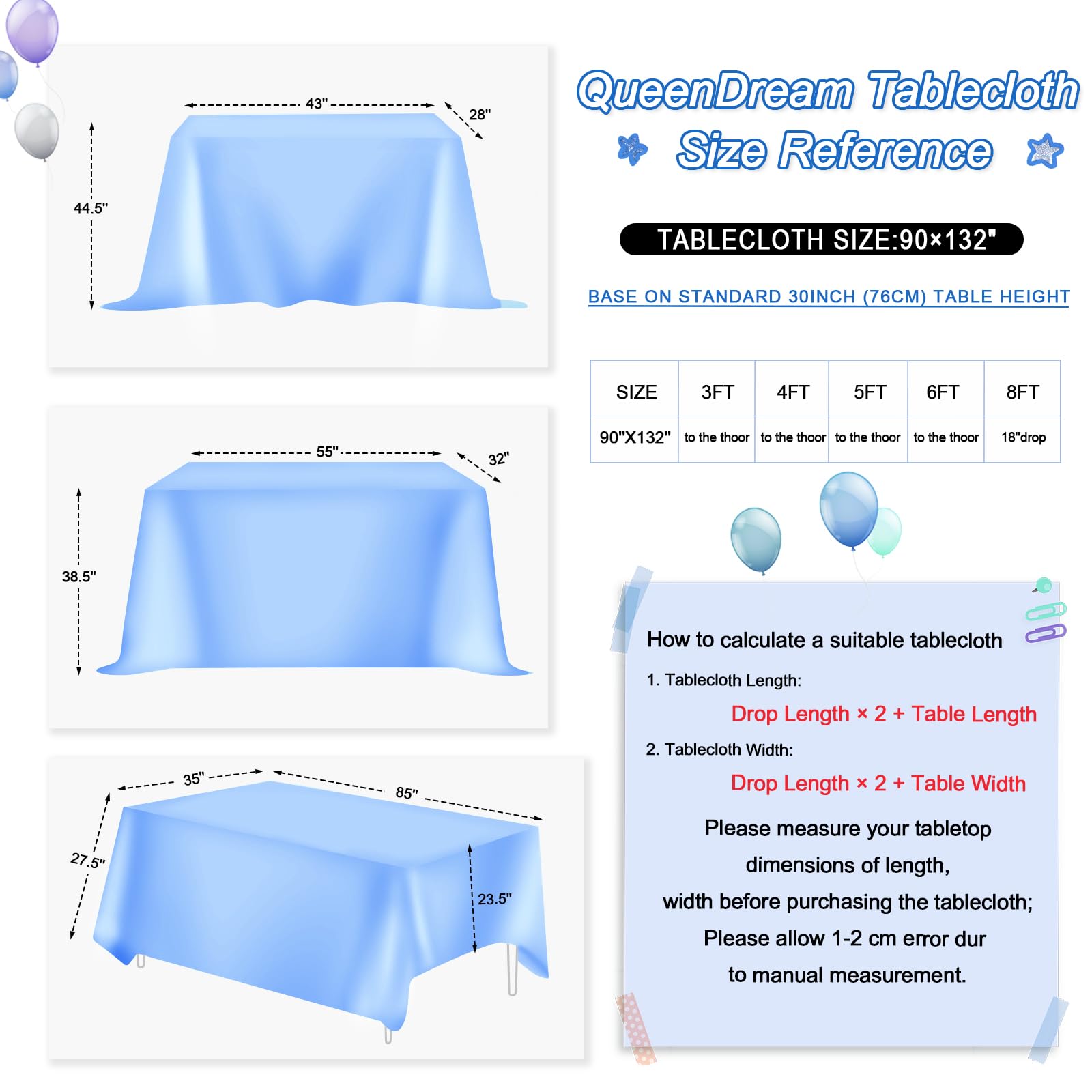 Queendream Rectangle Wedding Tablecloth Royal Blue- 90X132 Inch Sequin Fabric Table Cloths Rectangle Cover Birthday Parties Holi