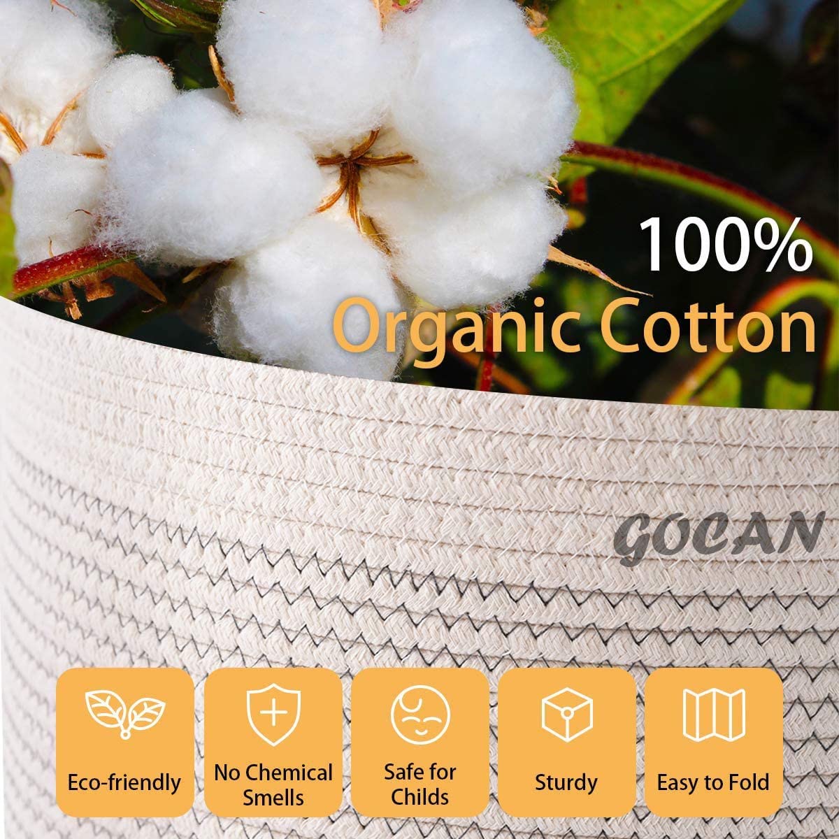 GOCAN Extra Large Laundry Basket 22 '' X 22 ''X 14 '' XXXL Cotton Rope Woven Basket for Blankets Storage Basket with Handles for Living Room (Dark Grey/Beige)