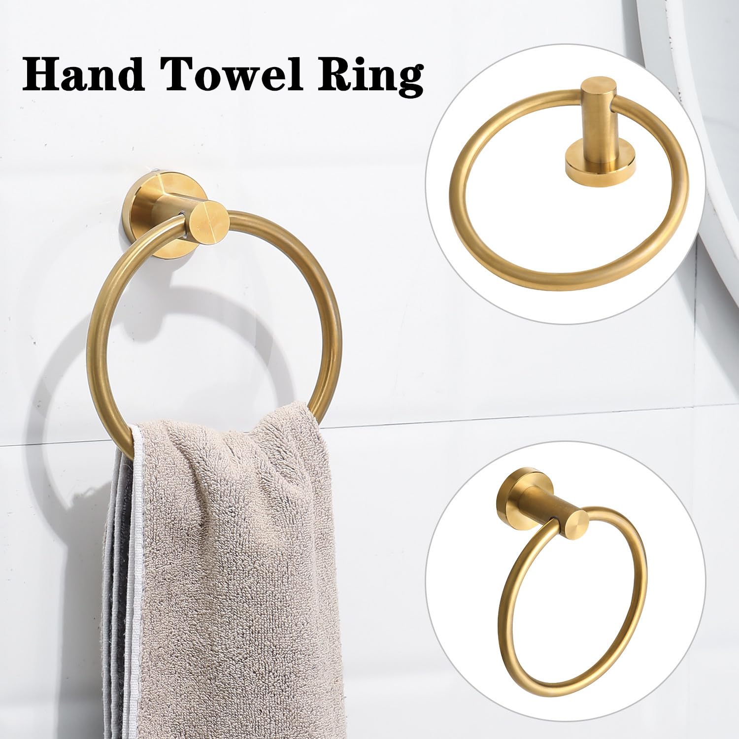 Ntipox 4 Piece Brushed Gold Stainless Steel Bathroom Hardware Set Include Hand Towel Ring  Toilet Paper Holder and 2 Robe Towel Hooks Bathroom Accessories Kit