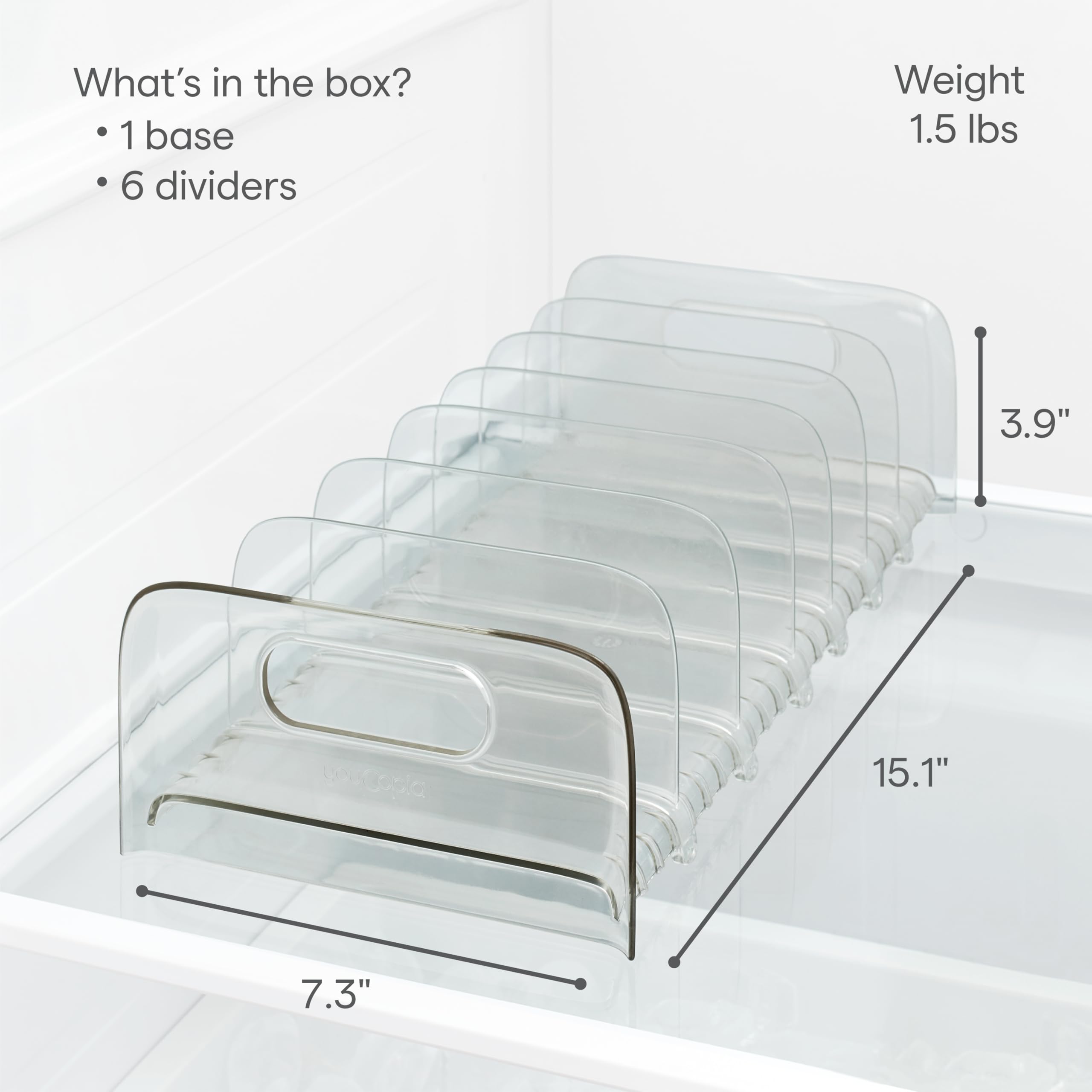 Youcopia Freezeup Freezer Rack 15'' Bpa-Free Fridge Organizer With Adjustable Dividers And Handles For Frozen Food Box And Meal
