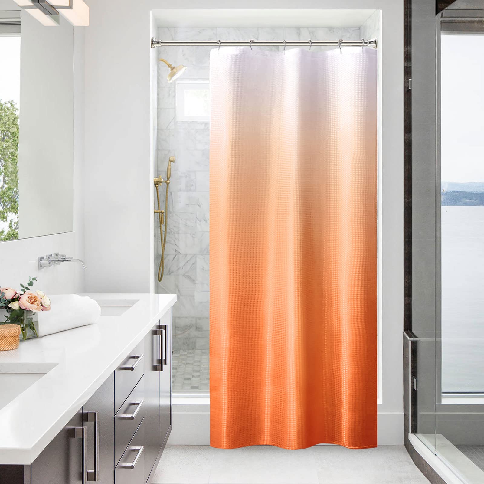 Bbiggood 36 X 72 Small Stall Shower Curtain, Orange Ombre Narrow Shower Curtain For Bathroom, 36 Inch Waffle Weave Fabric Shower