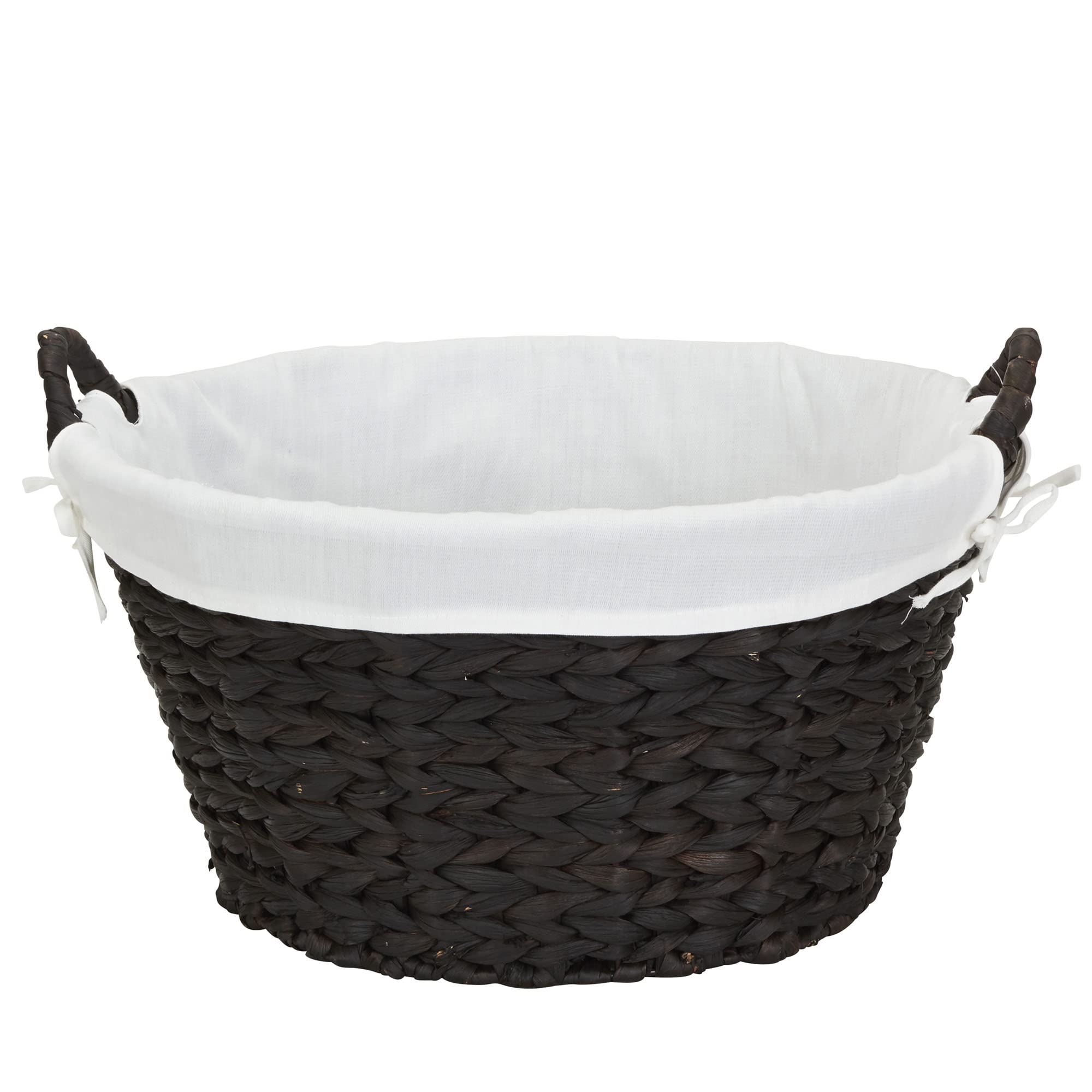 Household Essentials Round Wicker Laundry Basket With Handles, Whimsical Water Hyacinth Basket, Supportive Metal Frame, Removabl