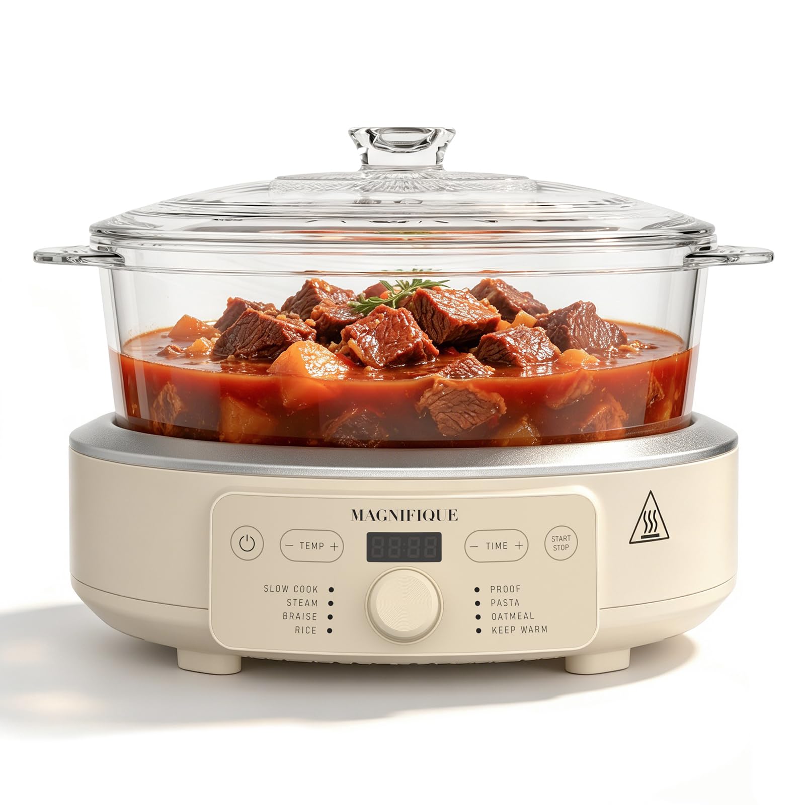 5 Quart Glass Pot MultiCooker, with 8in1 Casserole Programmable Round Slow Cooker, Dutch Oven, Pasta, Nonstick Oven Safe Pot 