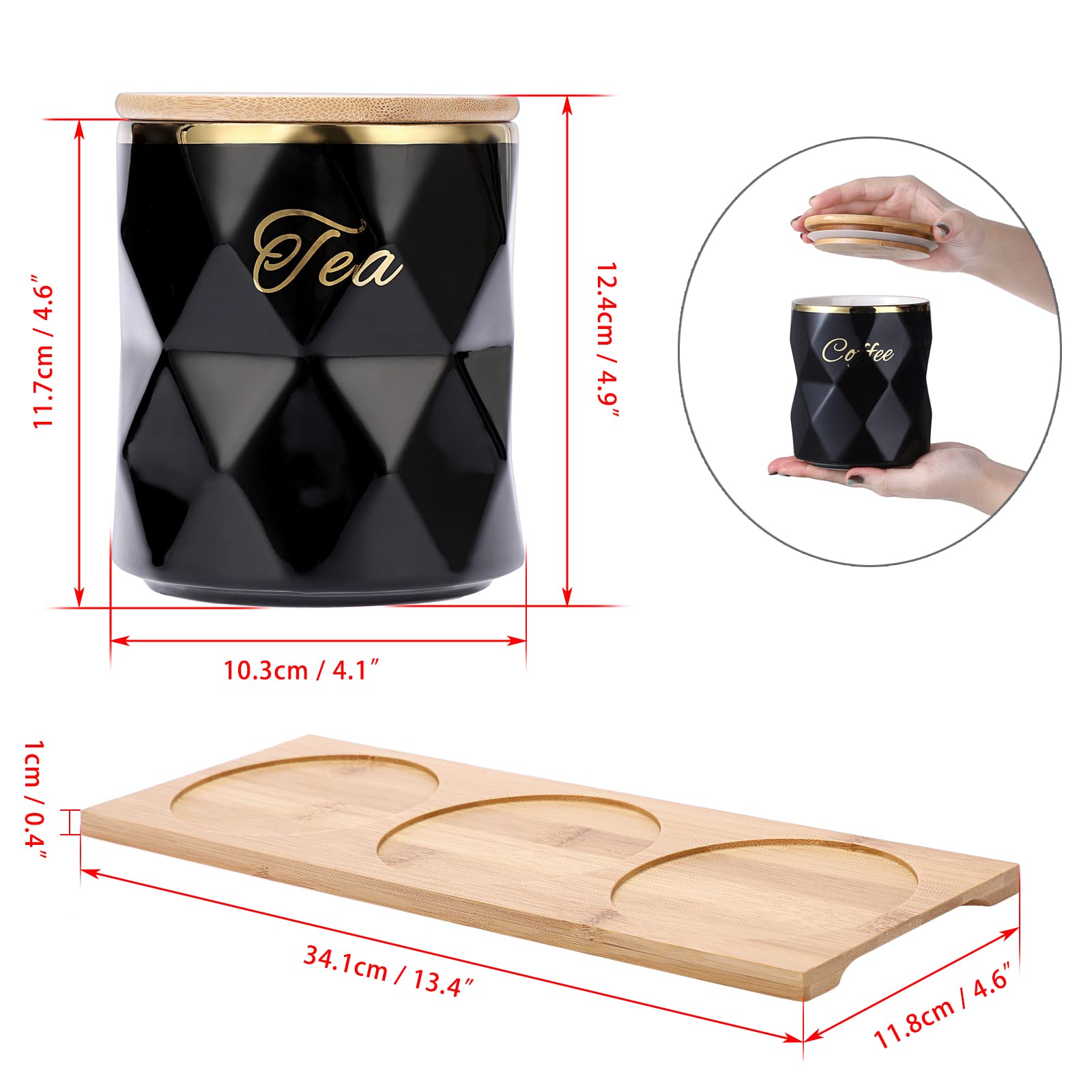 Juxyes Set Of 3 Ceramic Canisters Set For Sugar Coffee Tea, Luxurious Storage Containers Sets With Lids Decorative Storage Pots