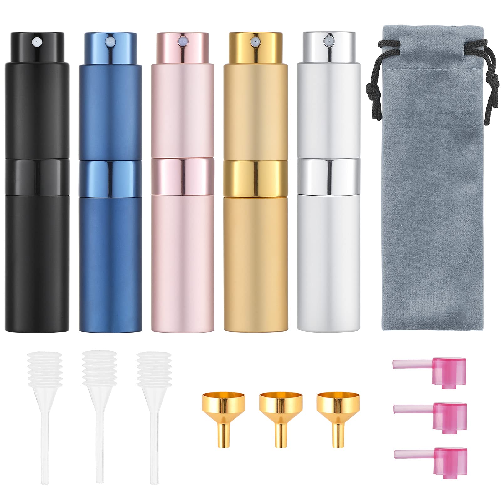 Tekson 5PCS 8ml Travel Perfume Atomizer Refillable  Mini Cologne Spray Bottle Empty  Small Aftershave Sprayer for Liquid Dispenser (Five Colors)