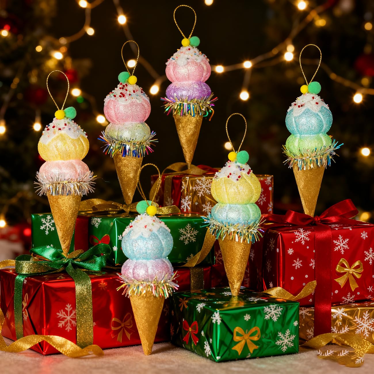 LANGXUN 6pcs Ice Cream Candy Land 2025 Xmas Birthday Party Suppiles Decoration, Hanging Candy Cane Christmas Tree D  cor, Christ
