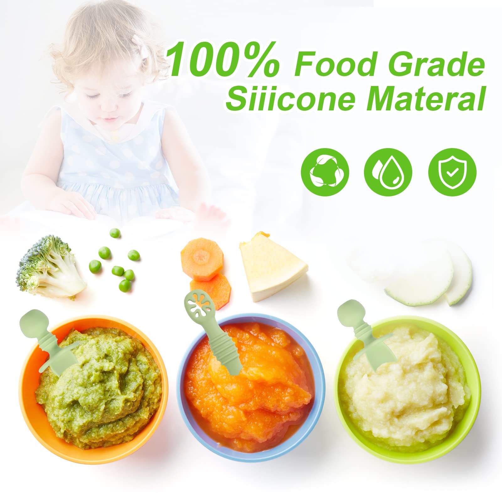 4Pcs Silicone Baby Spoons Self Feeding 6+ Months, Bpa Free Baby Led Weaning Spoons Training Spoon Toddler Self Feeding Utensils