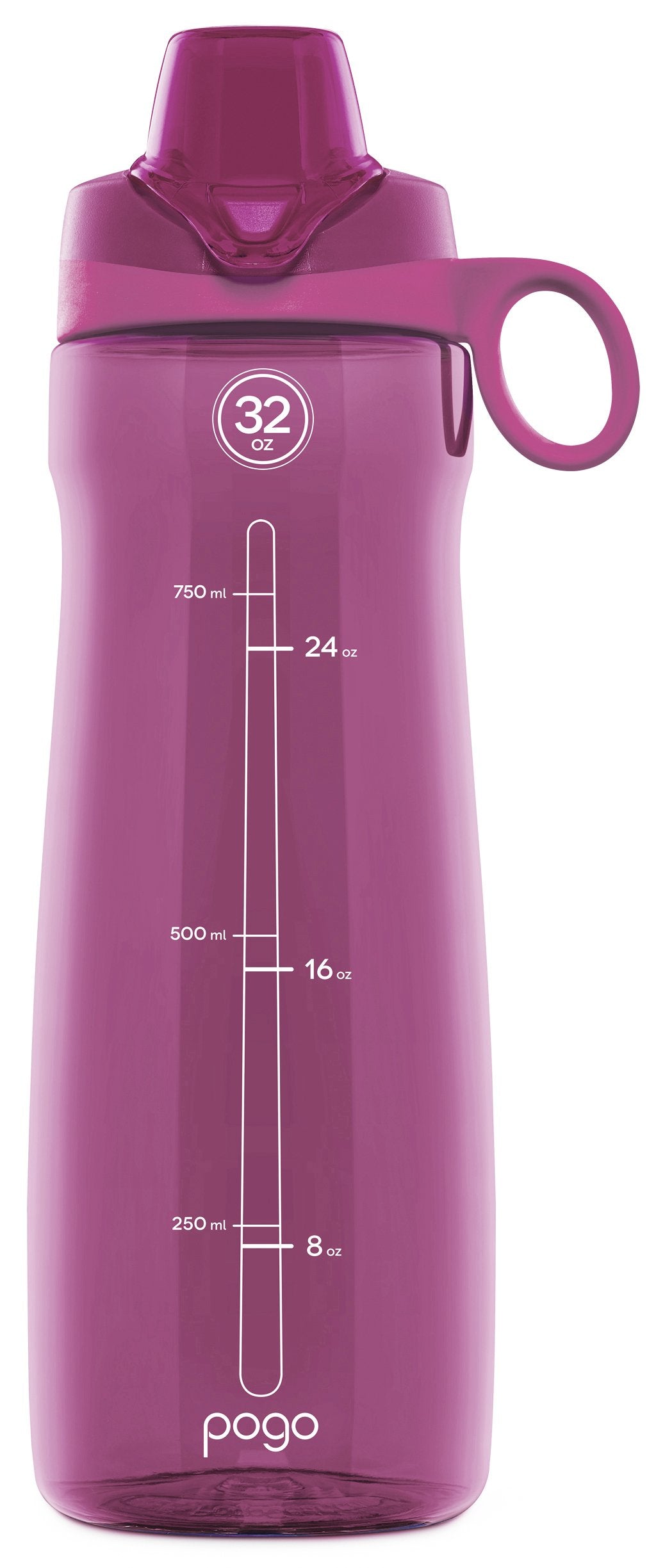 Pogo Bpa-Free Plastic Water Bottle With Chug Lid, Fuchsia, 32 Oz.