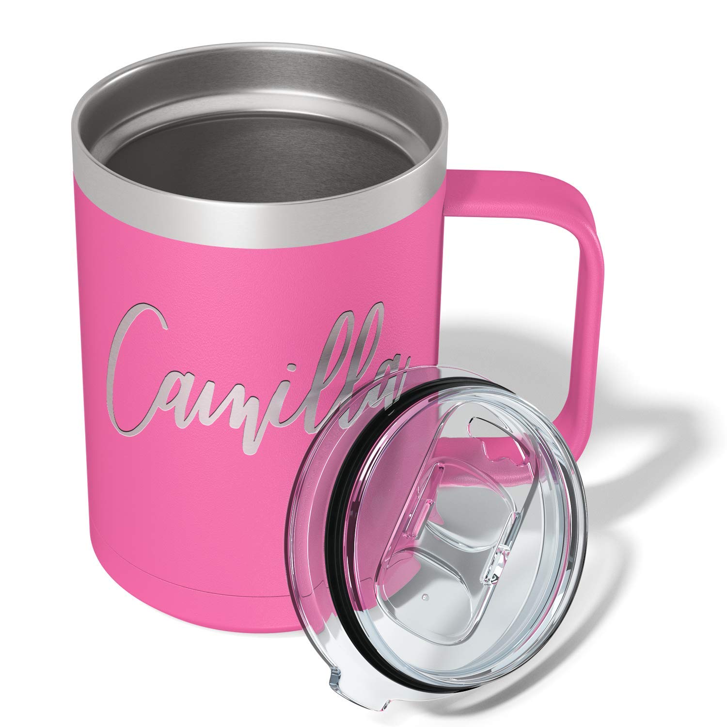 Personalized Coffee Mug Pink Matte Finish 15 oz with Handle Custom Engraved Gift Stainless Steel Vacuum Insulated Cup