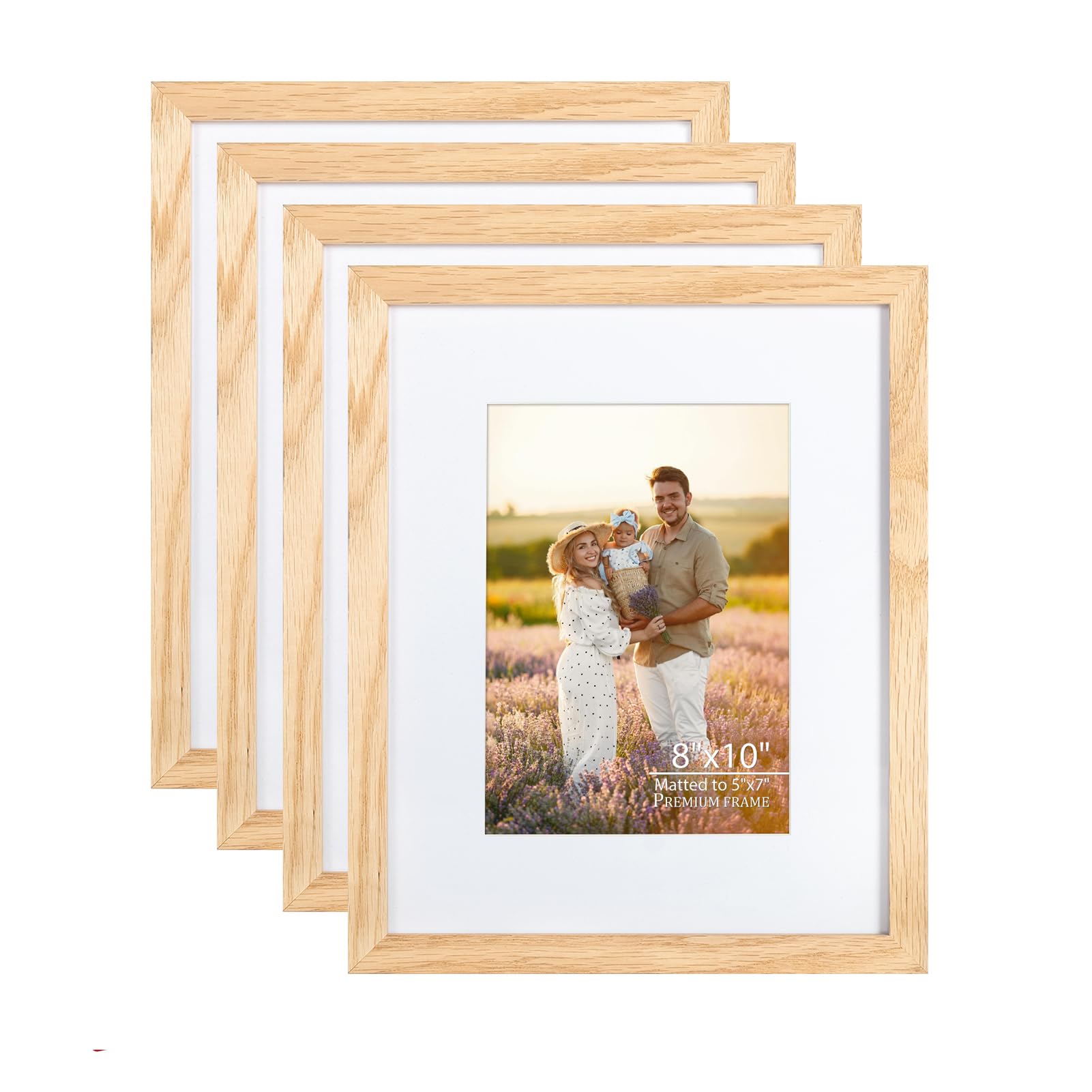 Veelot 8x10 Picture Frame with Mat, Solid Oak Wood, 8x10 Frame Matted to 5x7, Real Tempered Glass, Natural Wood Frame for Wall M