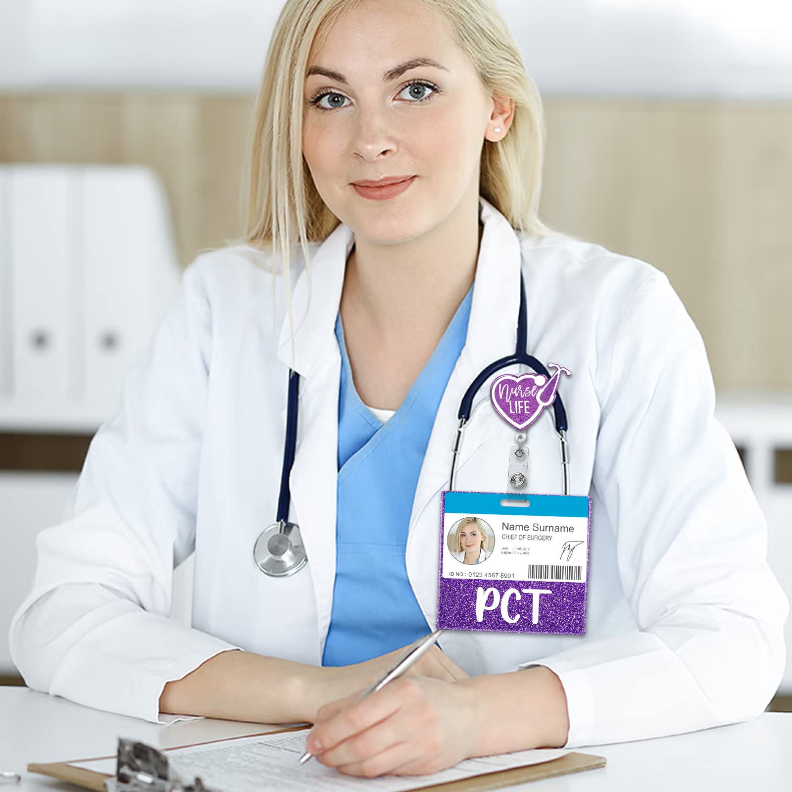 Plifal Pct Badge Buddy Card Holder Nurse Nursing Accessories Patient Care Technician Glitter Purple Horizontal Id Name Identific