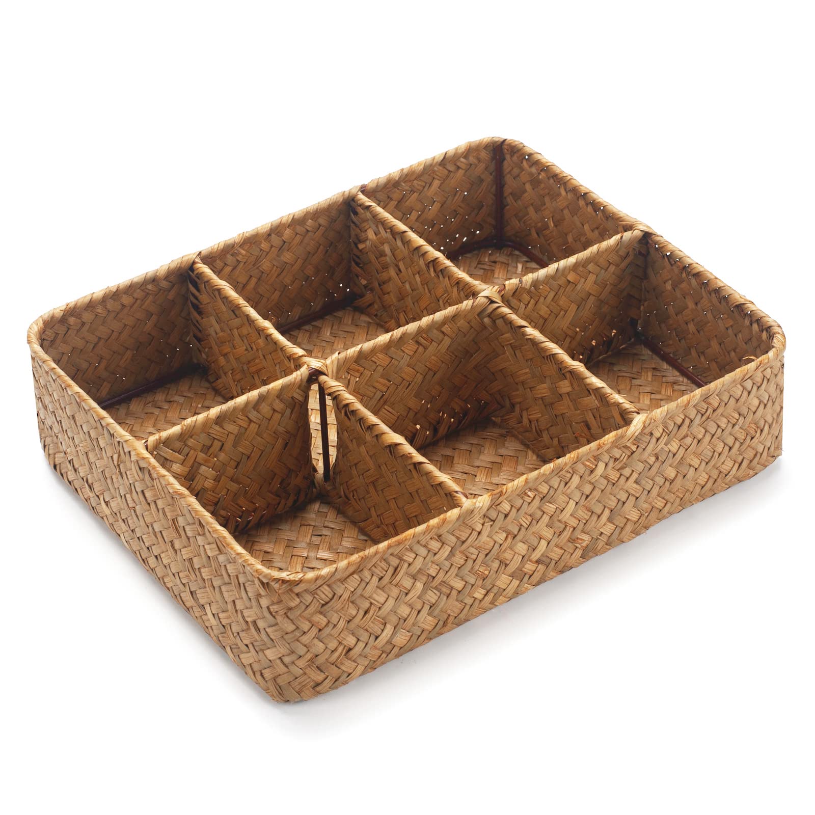 Tea Bag/Sugar Packet Holder, Coffee Station Condiment Organizer, Seagrass Storage Basket, Wicker Rattan Divided Basket Organizer