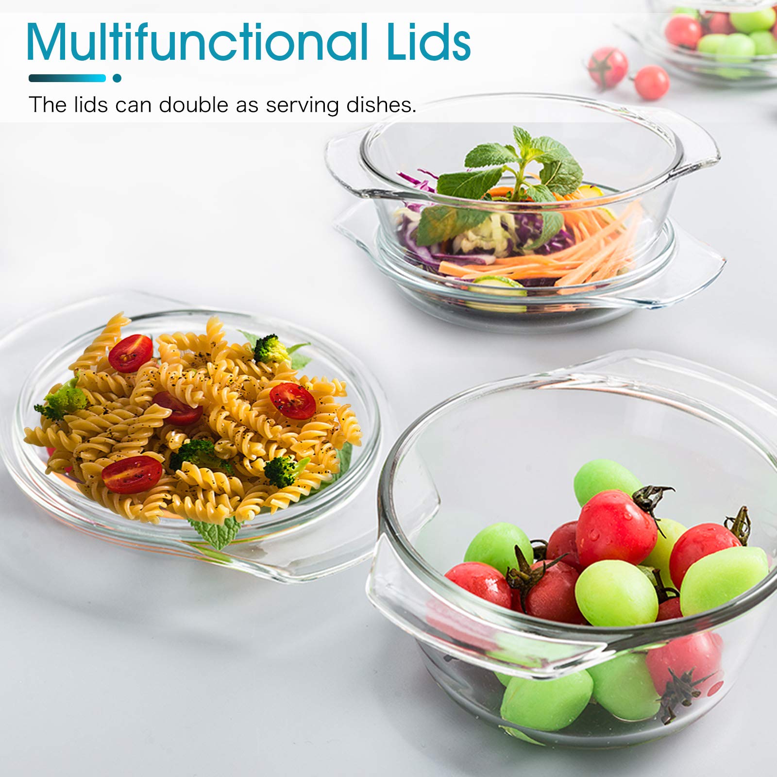 Clear Round Glass Casserole With Lid By Nutriups | Covered Glass Ovenware With Lid, 1 L