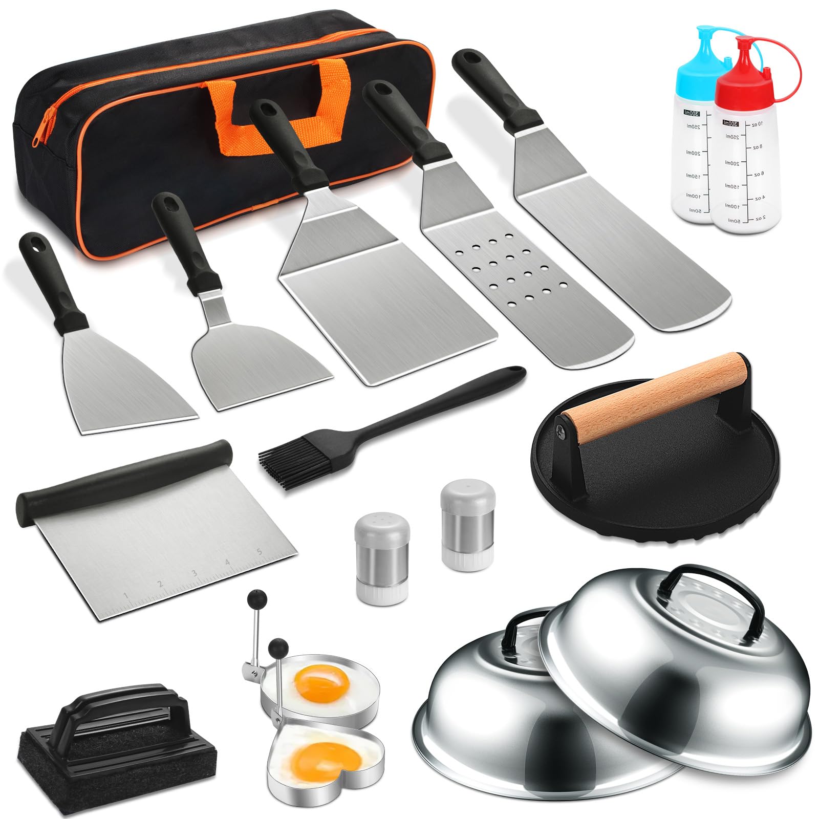 19Pcs Griddle Accessories Kit, Stainless Steel Flat Top Grill Accessories Set For Blackstone And Camp Chef, Grill Spatula Set Wi