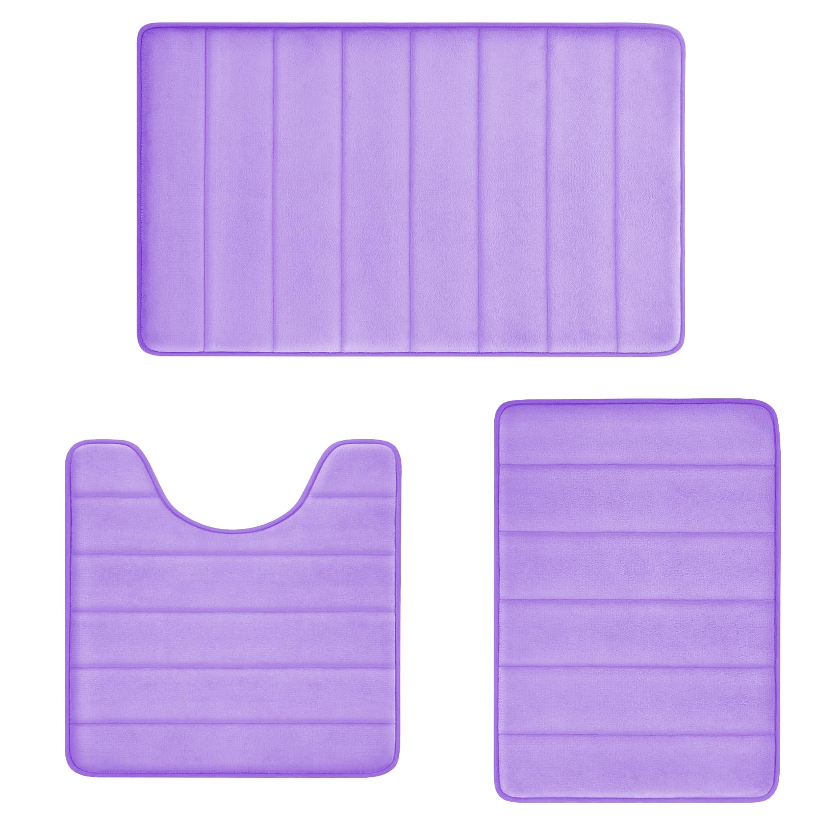 Run Helix Lavender Bathroom Rug Set 3 Pieces Ultra Soft, Striped Non Slip Memory Foam Toilet Mat, Absorbent Plush Shaggy Bath Ma
