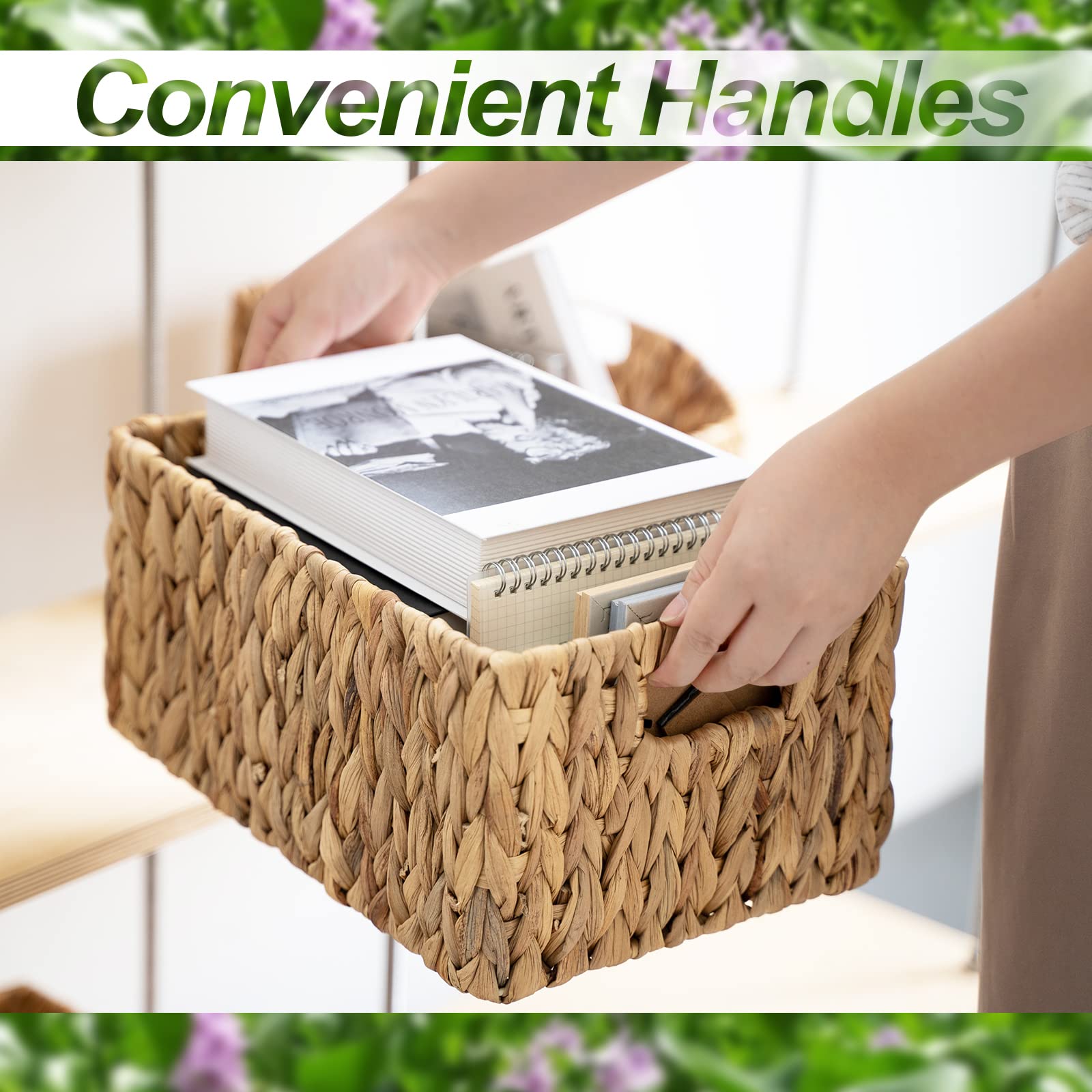 Fairyhaus Wicker Baskets 15X11X7'' & 13.4X9.5X6.5'', 2 Pack Handmade Big Wicker Storage Basket With Handles, Natural Water Hyaci