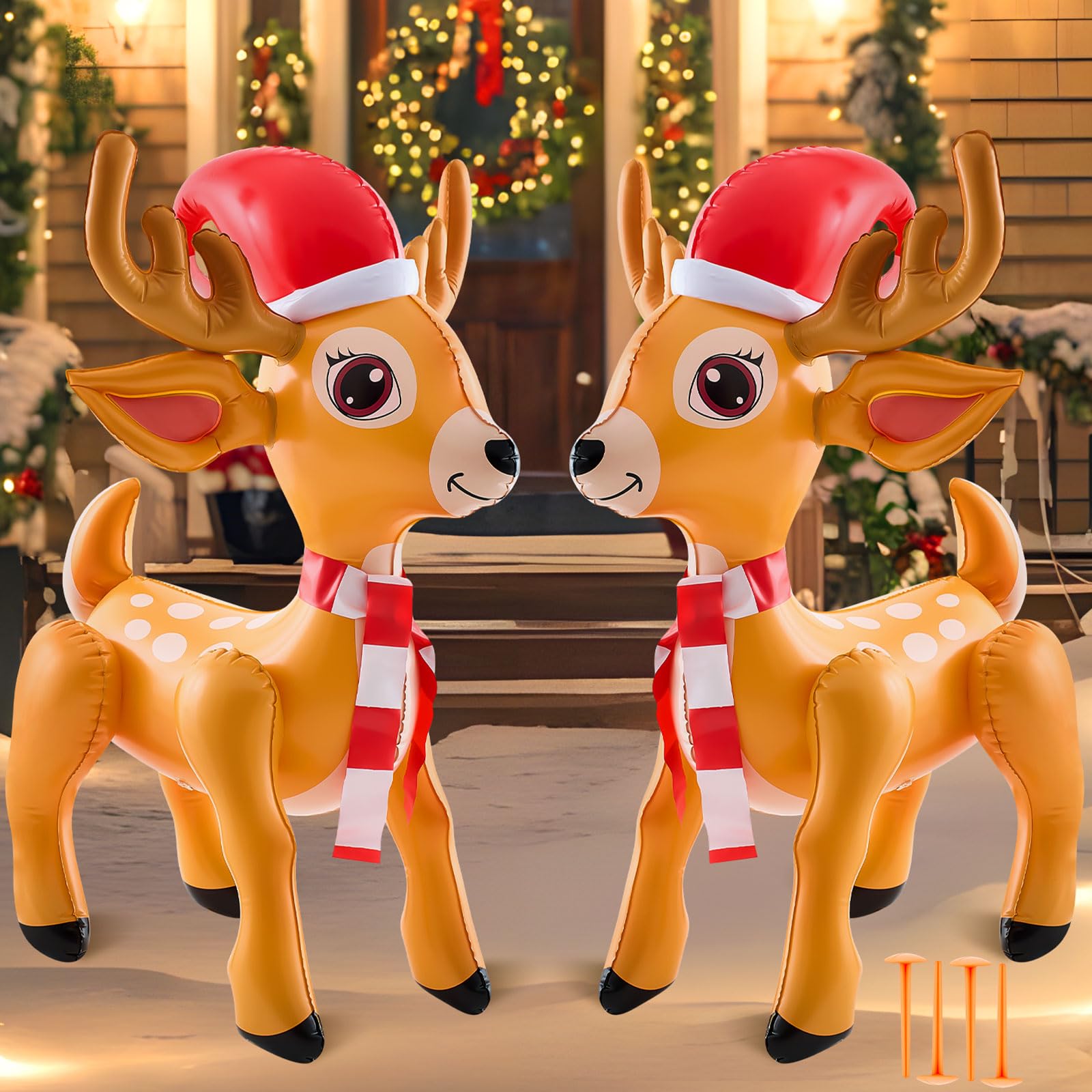 Liliful 2 Pcs Giant Inflatable Reindeer Inflatable Christmas Standing Reindeer Deer 36 x 25 Inch Blow up Animals Decorations for