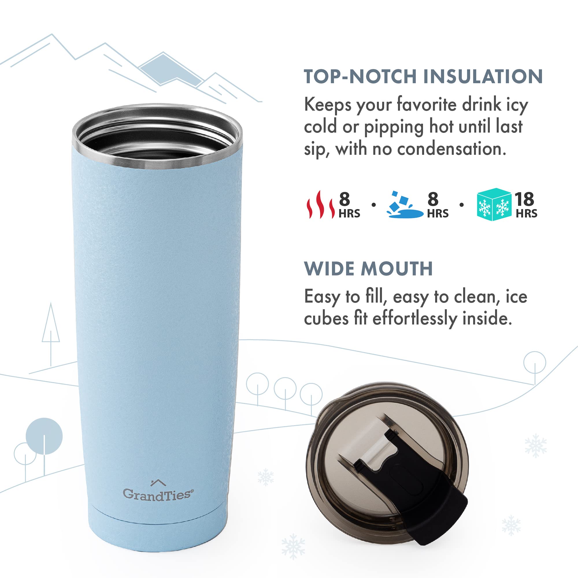 Grandties Insulated Coffee Tumbler Cup W/Tritan Lid | Leak Proof, Reusable, Double Walled Vacuum Stainless Steel Travel Mug | Th