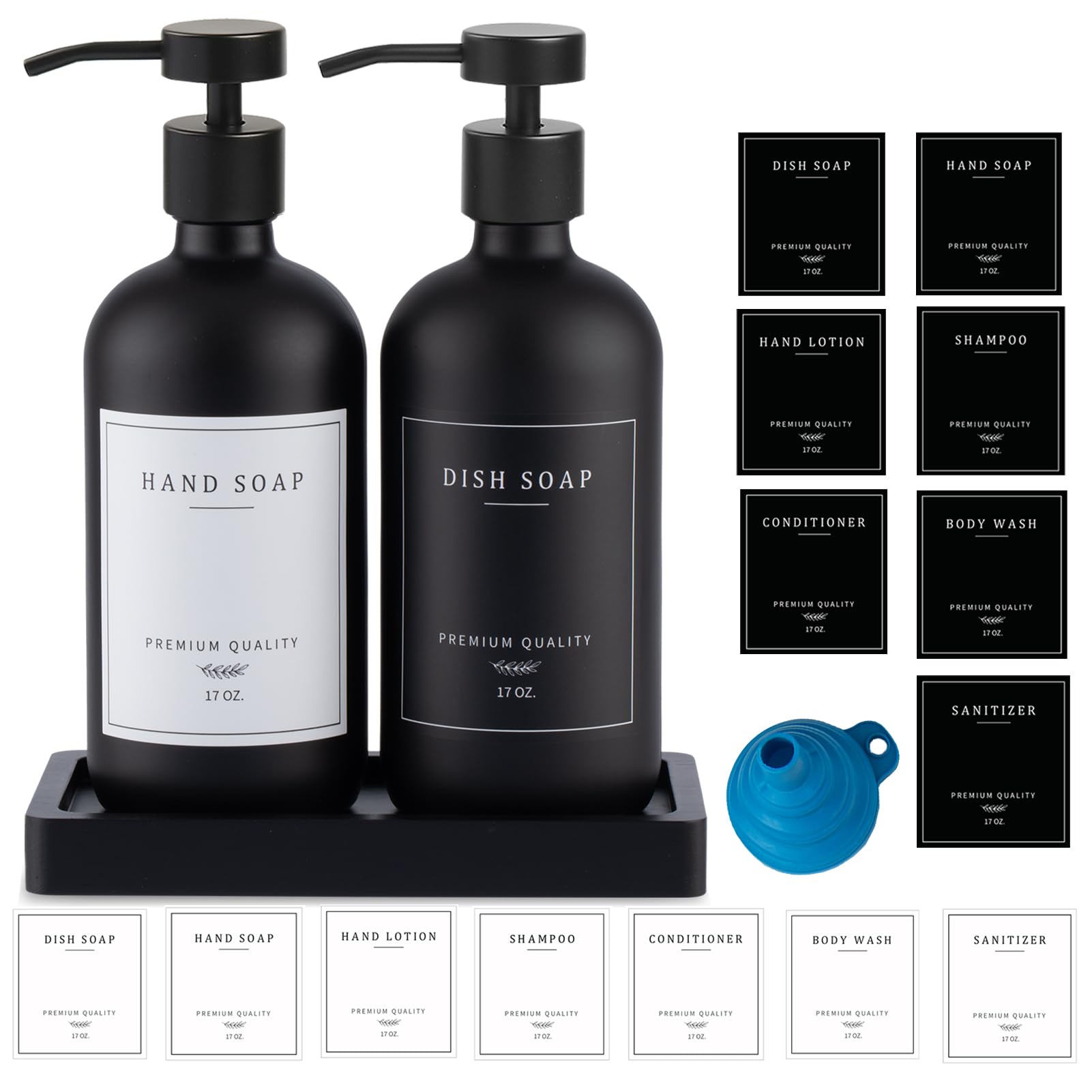 Black Soap Dispenser - Hand Soap Dispenser, Kitchen Dish Soap Dispenser, Glass Bathroom Soap Dispenser With Pump Tray, Dishwashi