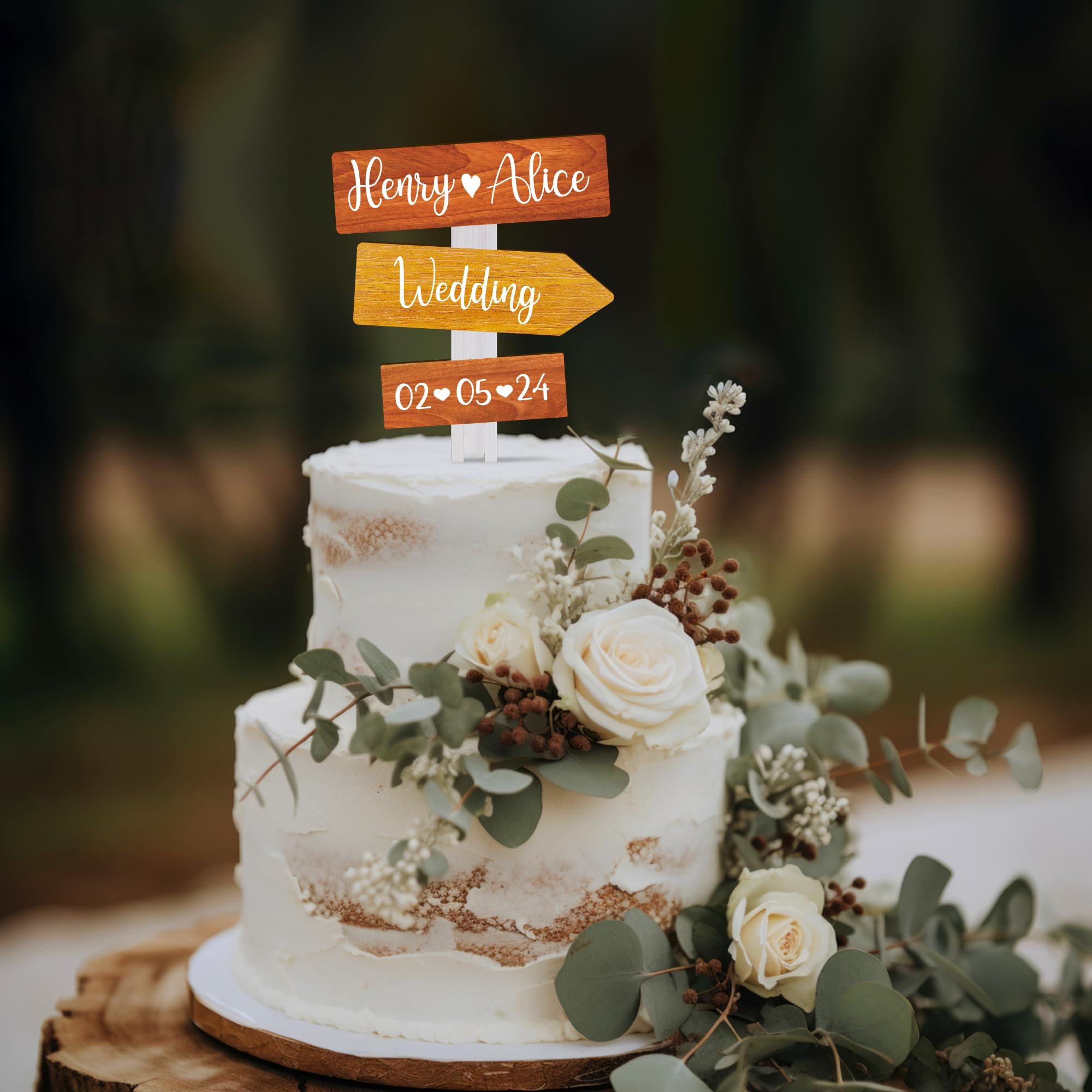 Party to Be Personalized Rustic Fall Wedding Cake Topper in Wood Custom Bride & Groom Names Initials Wedding Date Cake Decoratio