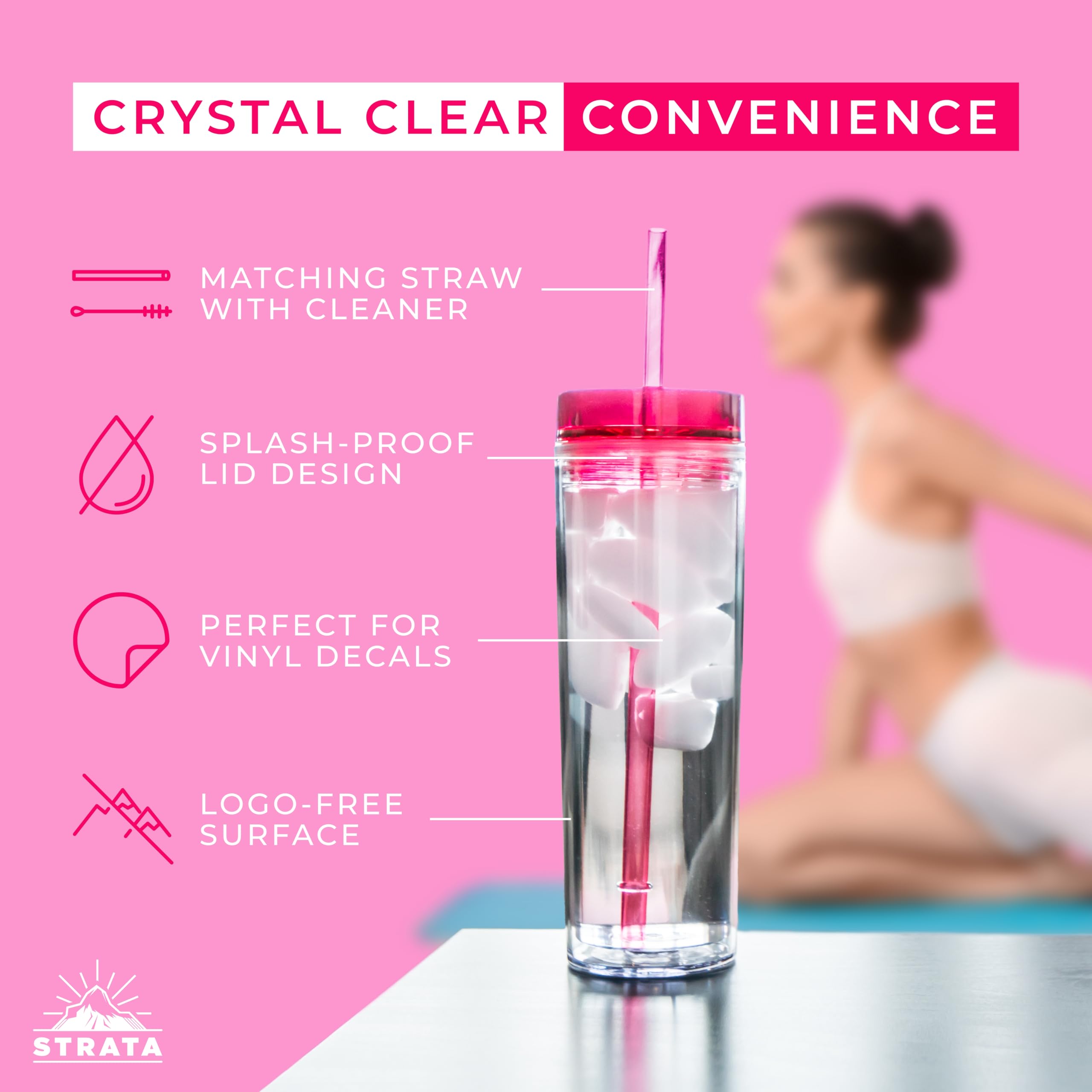 Strata Cups 24 Colored Skinny Clear Tumbler With Lids And Straws | 16Oz Double Wall Clear Acrylic Tumblers Bulk With Free Straw