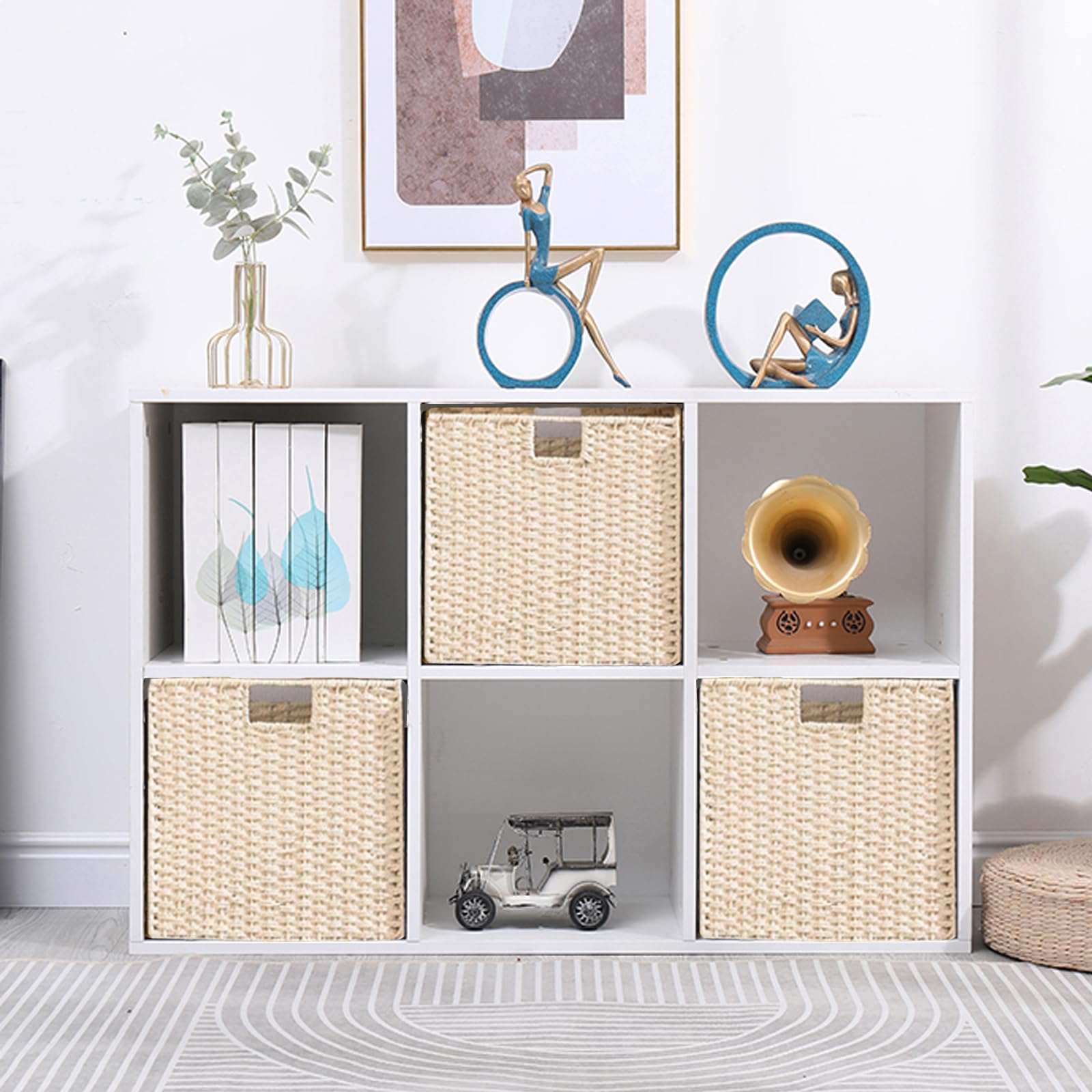 Vagusicc Storage Baskets, Set Of 2 Woven Wicker Baskets, Foldable Cube Storage Basket Bins, 13 Inch Large Wicker Storage Basket