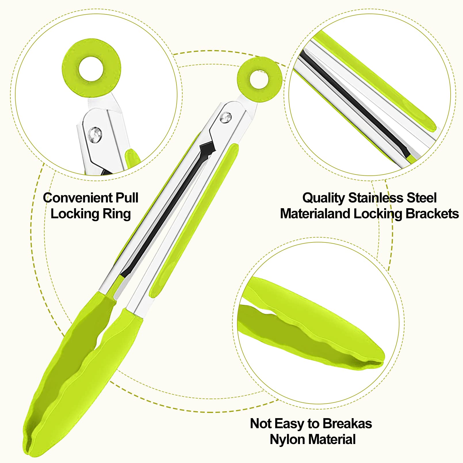 7Pack Kitchen Tongs,7 Inch Small Silicone Tongs With Stainless Steel Silicon Handles And Nylon Tips,Heat Resistant Non-Stick Coo
