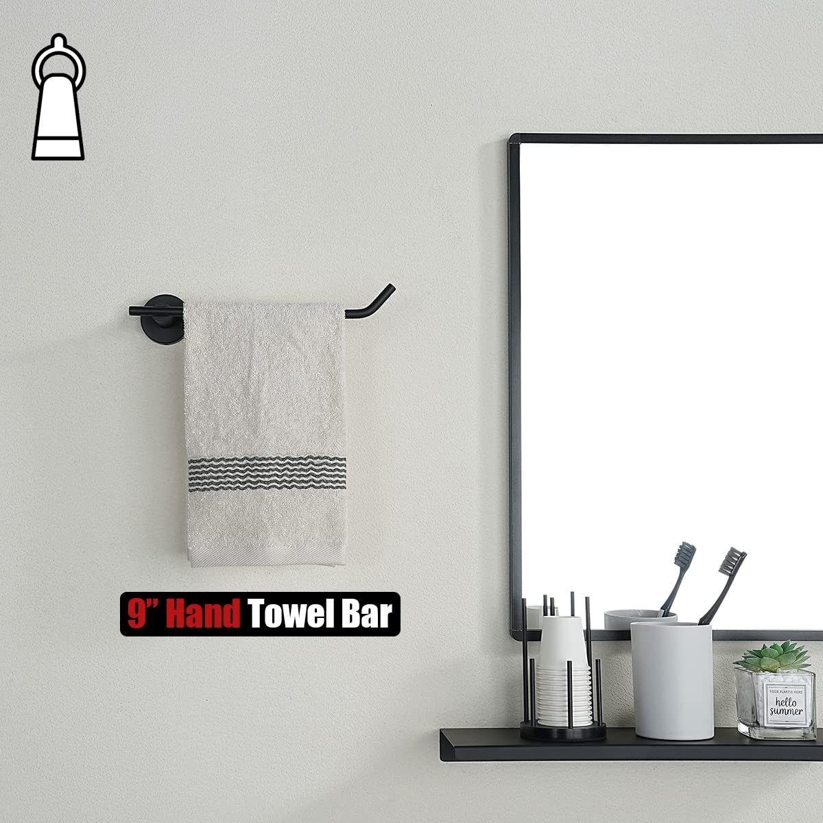 Jqk Black Hand Towel Holder, Stainless Steel Towel Bar For Bathroom, 9 Inch Necklace Holder Matte Black Wall Mount, Tr100-Pb
