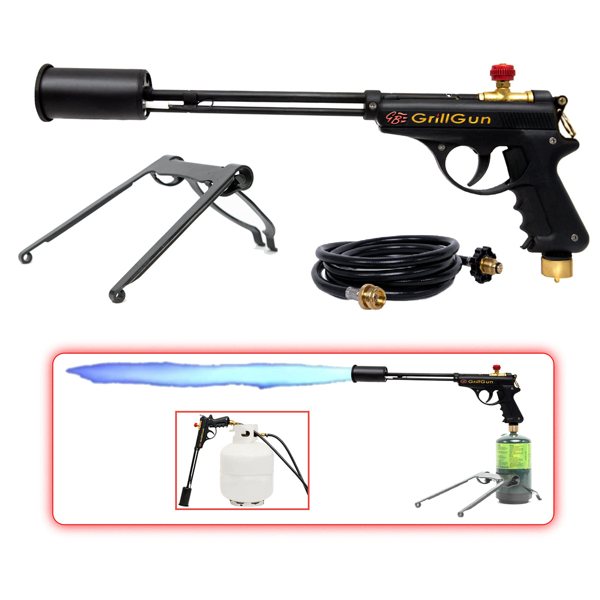 Grillblazer Grillgun Handheld Blowtorch, Stand, And Hose Set - Grill And Culinary Torch - Charcoal Starter - Professional Cookin