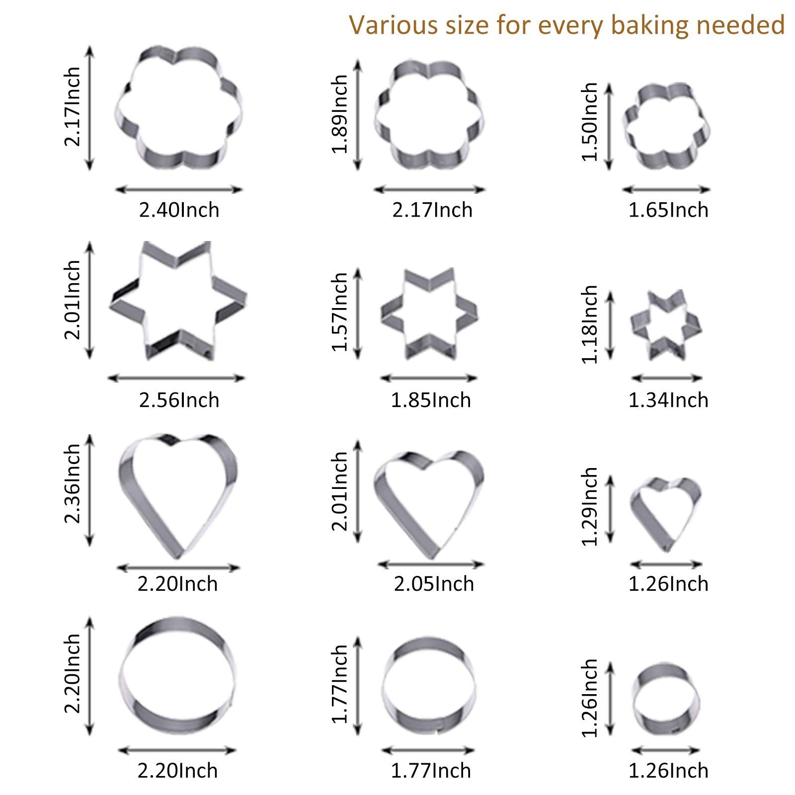 Oneleaf Stainless Steel Cutter Shapes Set,20Pcs,Vegetable,Fruit,Mini Pie,Doughnut/Donut,Sandwich,Biscuits,Cookie Metal Easter Fu