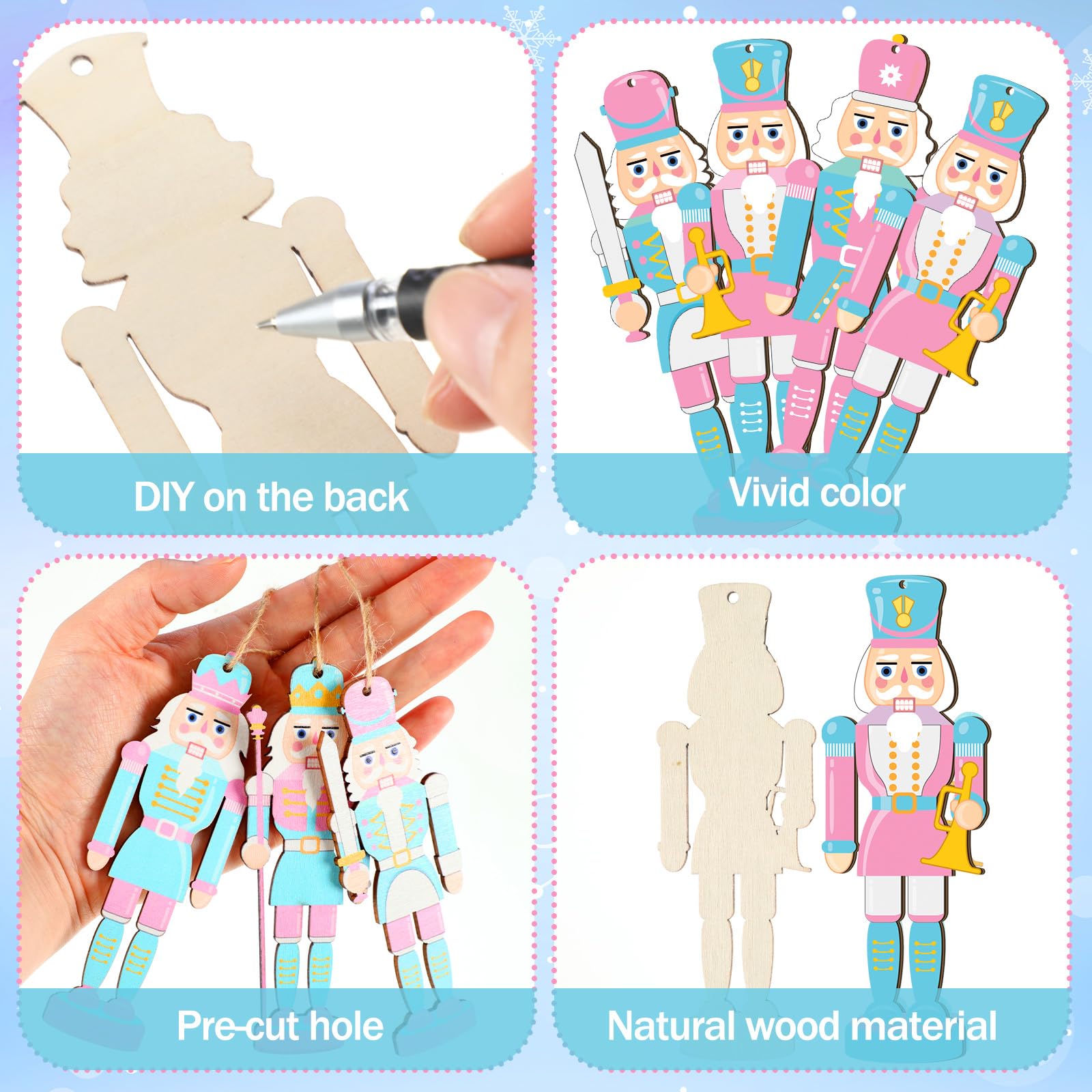 Qunclay 36 Pcs Christmas Nutcracker Ornaments Wood Hanging Miniature Nutcrackers Figures Traditional Holiday Crackers Christmas