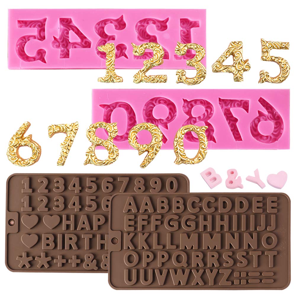 4 Pcs Silicone Mold, Aifuda Letter, Number Silicone Molds And Number Molds With Happy Birthday Cake Decorations Symbols For Diy