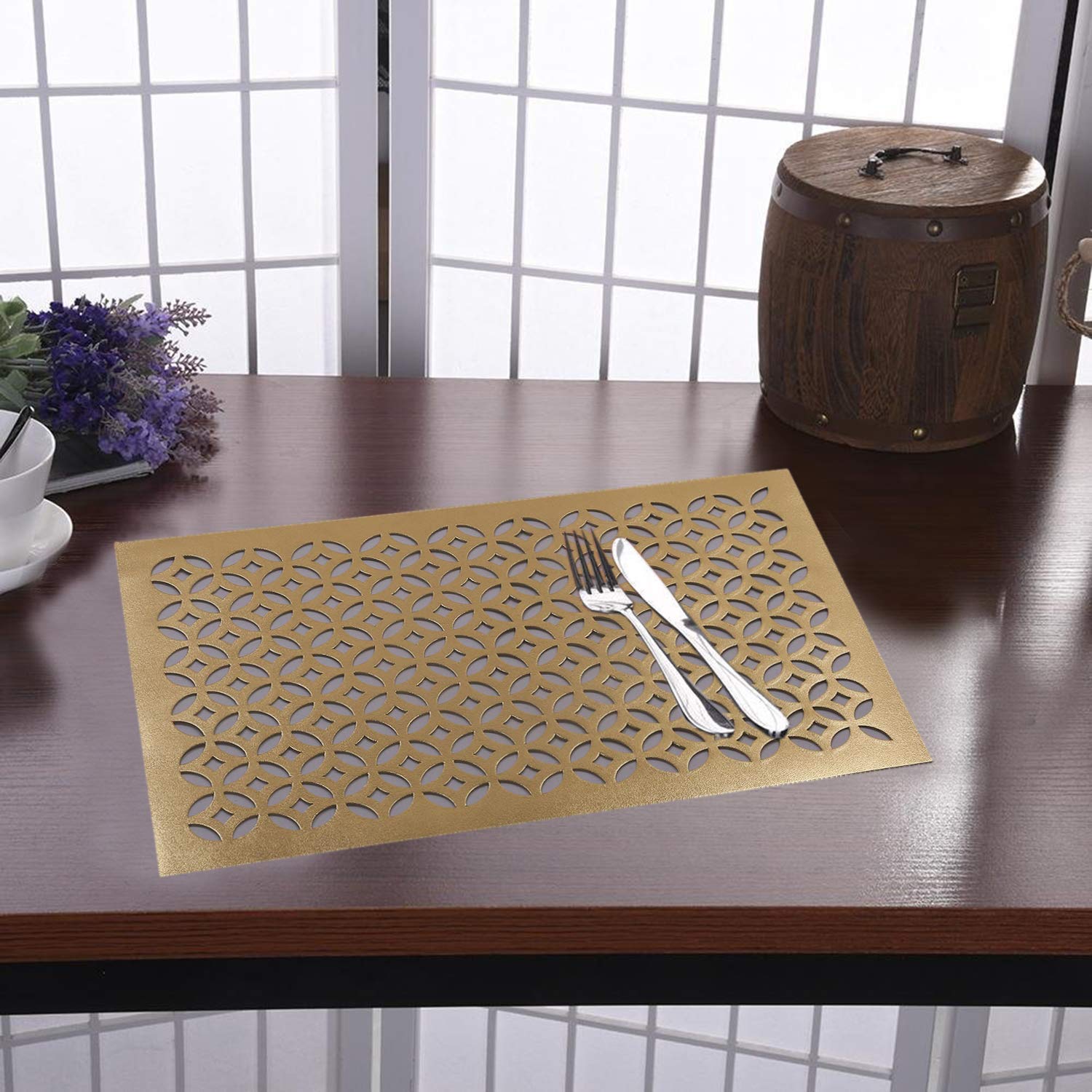 Kuber Industries Pvc Soft Leather 6 Pieces Dining Table Placemat Set (Gold) -Ctktc29146