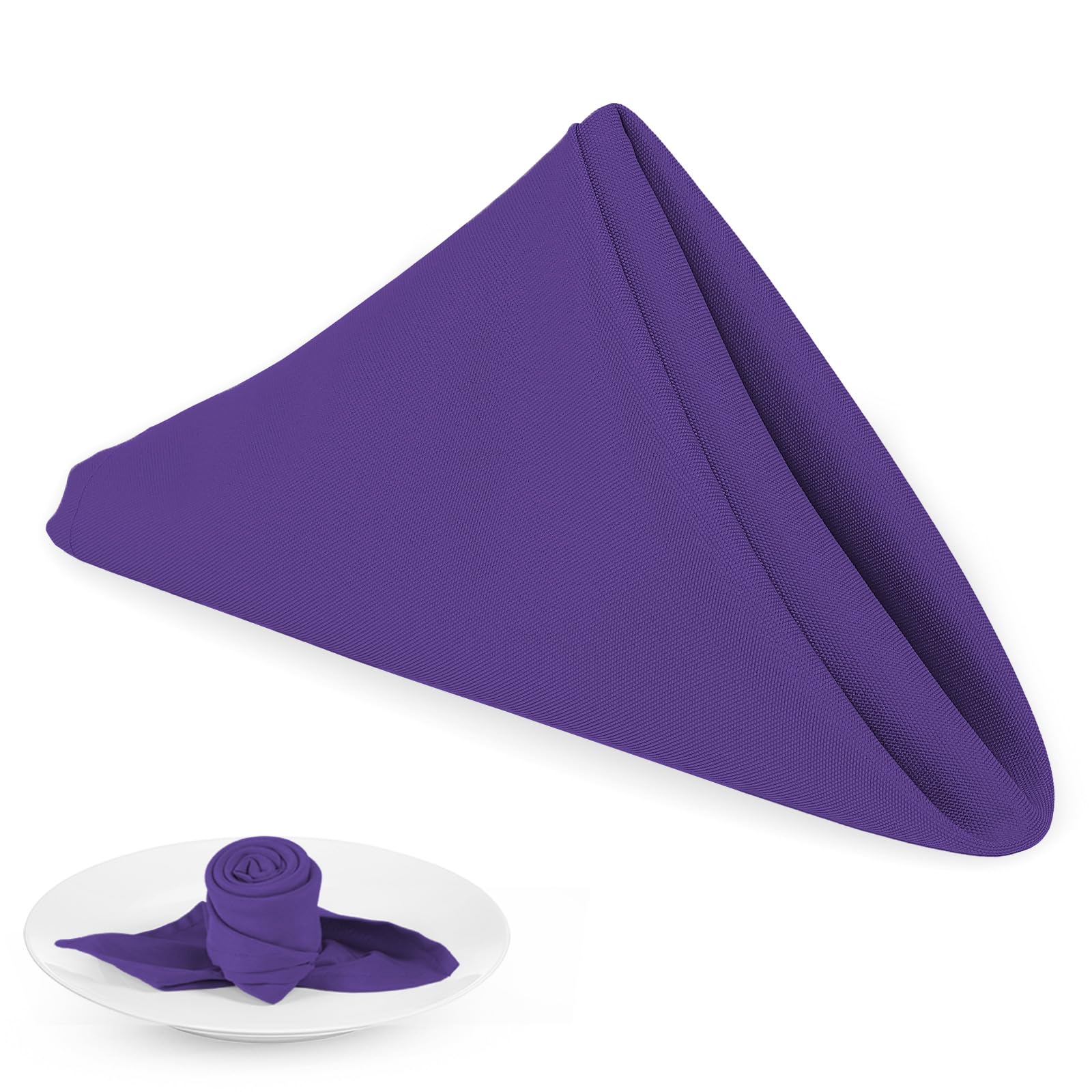 PLOYMONO Purple Heavy Duty Cloth Napkins - 17 x 17 Inch Solid Washable Polyester Dinner Napkins - Set of 8 Napkins with Hemmed Edges - Great for Weddings  Parties  Banquets Dinner & More