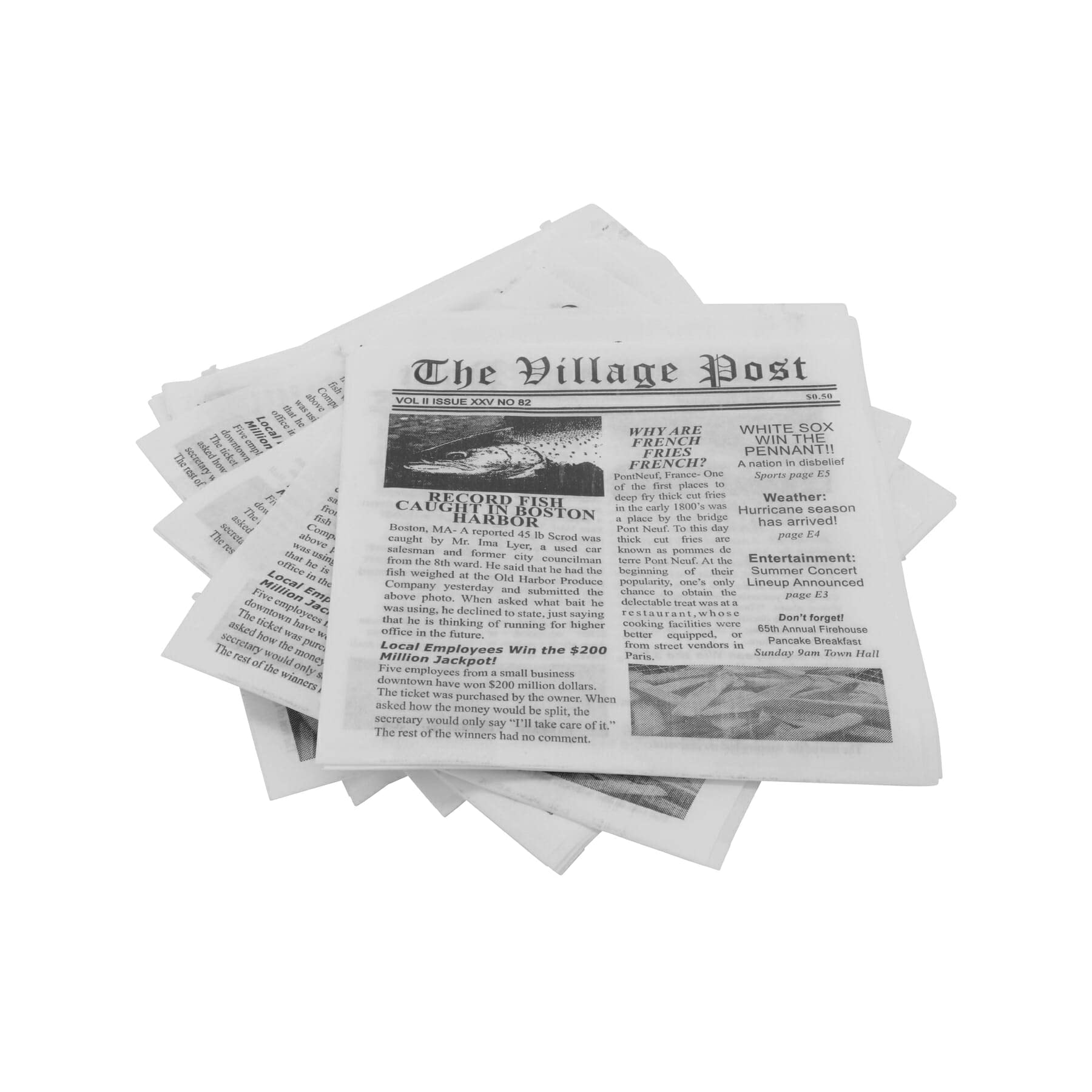 G.E.T. 4-T3020 White Newspaper Theme Cone Basket Liner / Deli Wrap Paper Paper Food-Safe Tissue Liners Collection (Pack of 2000)