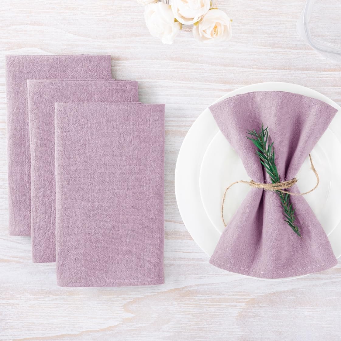 Mlmw Easter Napkins Cloth Set Of 8 Lavender Purple Spring Linen Cotton Dinner Napkins Cloth Bulk Washable 16''  16'' For Wedding