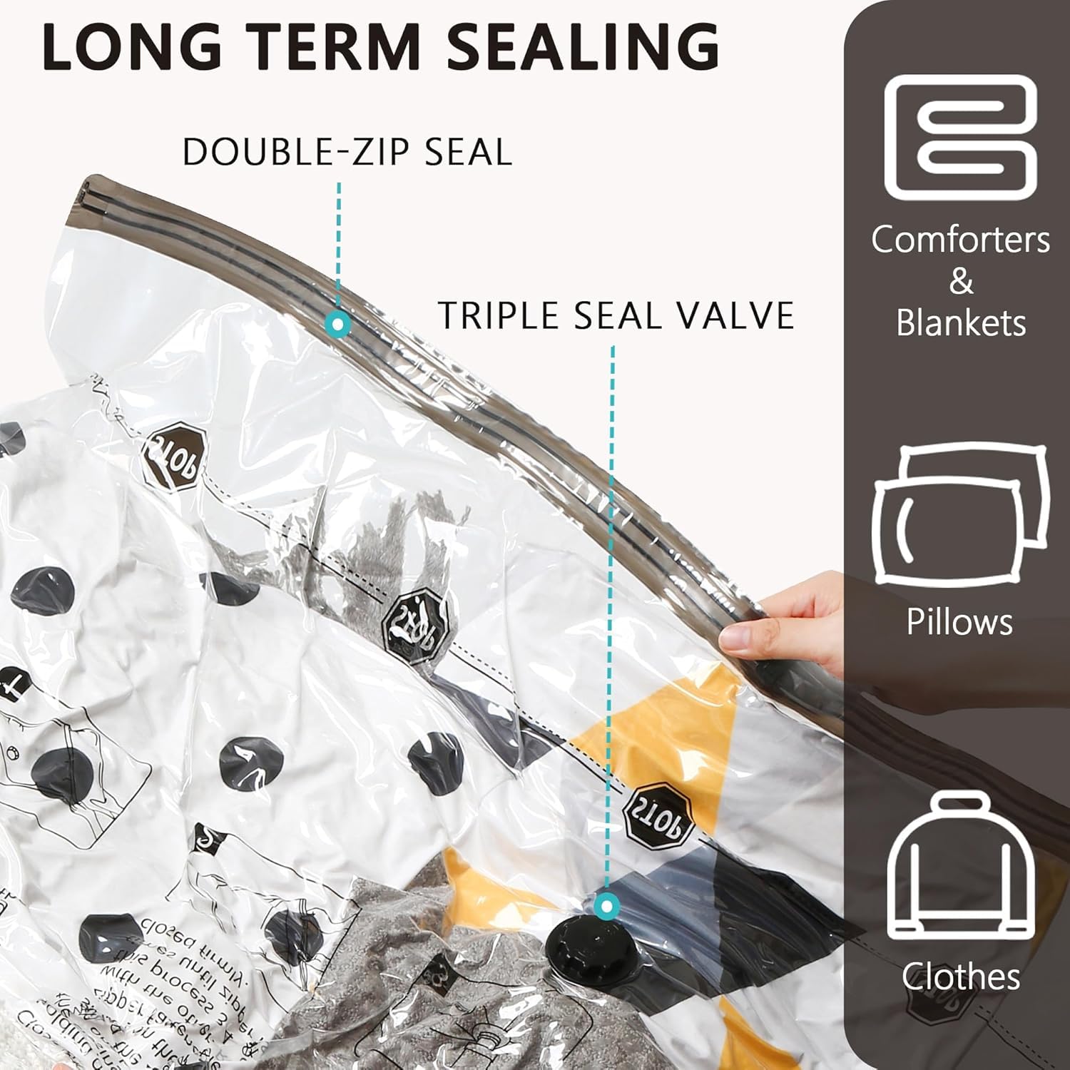 Vacuum Storage Bags 8 Jumbo, Space Saver Bags With Travel Hand Pump, Compression Airtight Sealer Bags For Clothes, Bedding, Pill