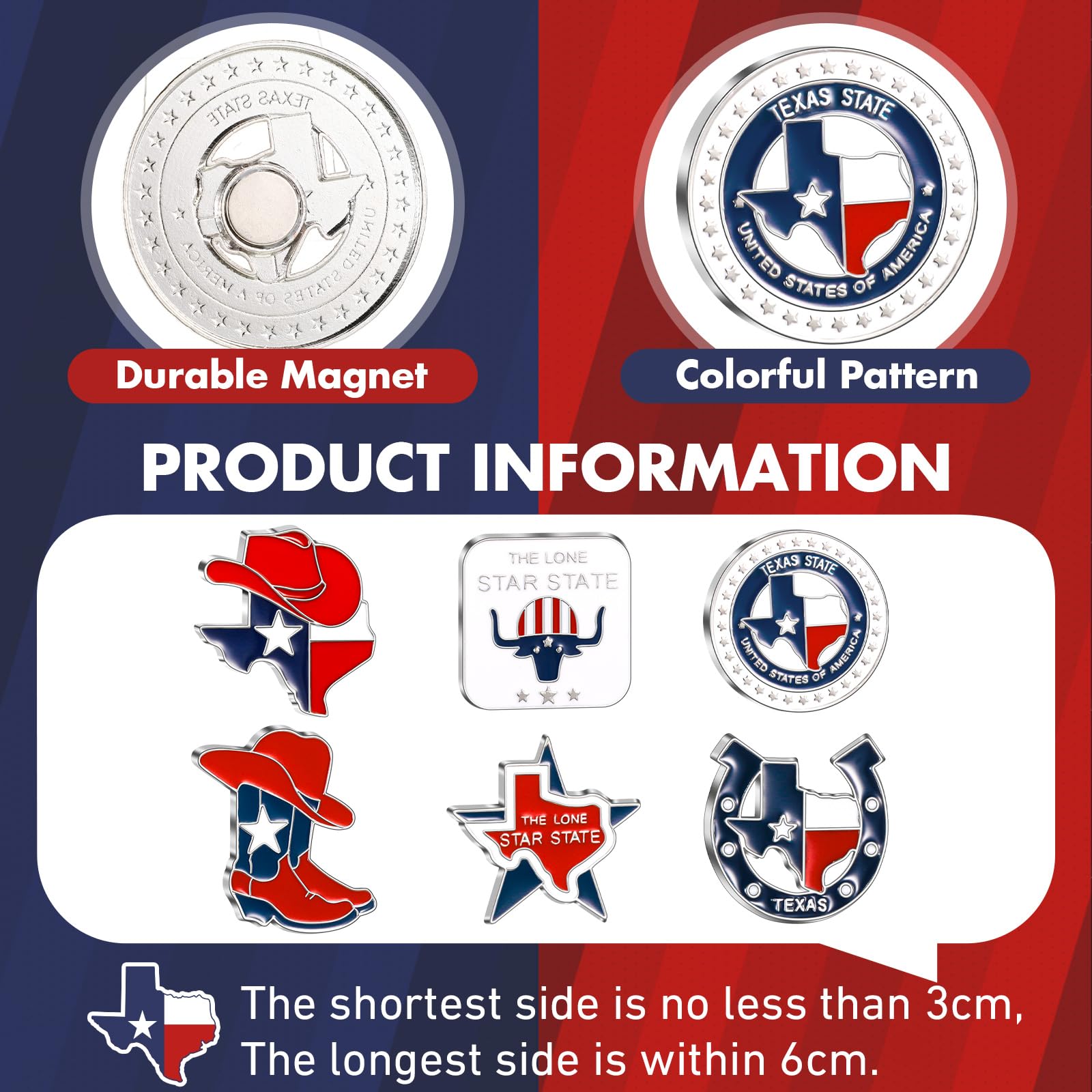 Konohan 6 Pcs Texas Magnet for Refrigerator Bulk Metal Magnet Souvenirs Gifts Magnetic Travel Collectible Decorative Souvenirs f