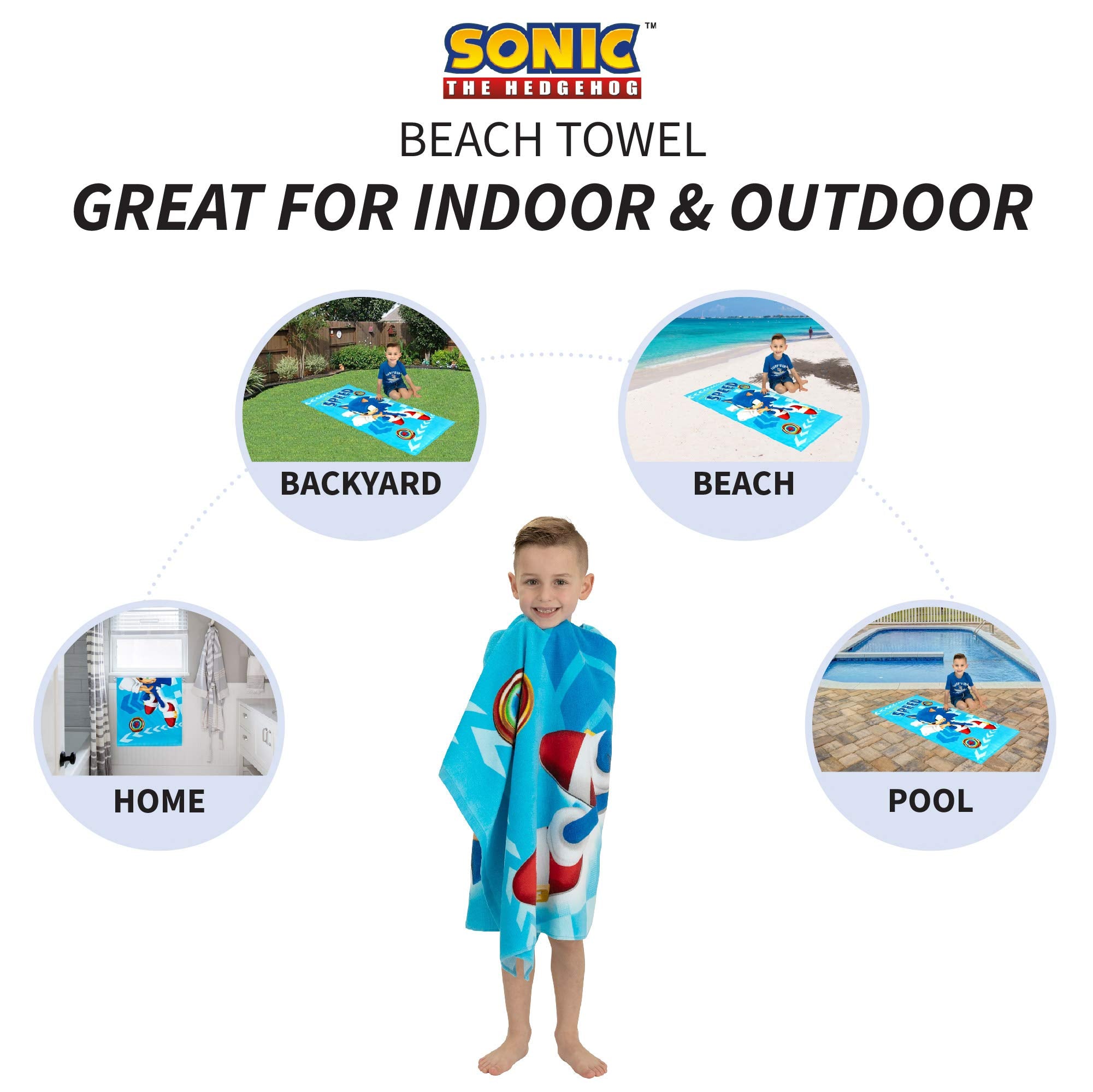 Franco Kids Super Soft Cotton Beach Towel  58 in x 28 in  Sonic The Hedgehog