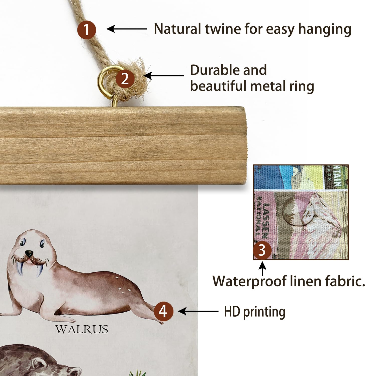Xiaoaika Winter Wildlife Educational Poster - Illustrated Arctic Animals Chart With Wooden Frame - Seasonal Nature Wall Art For