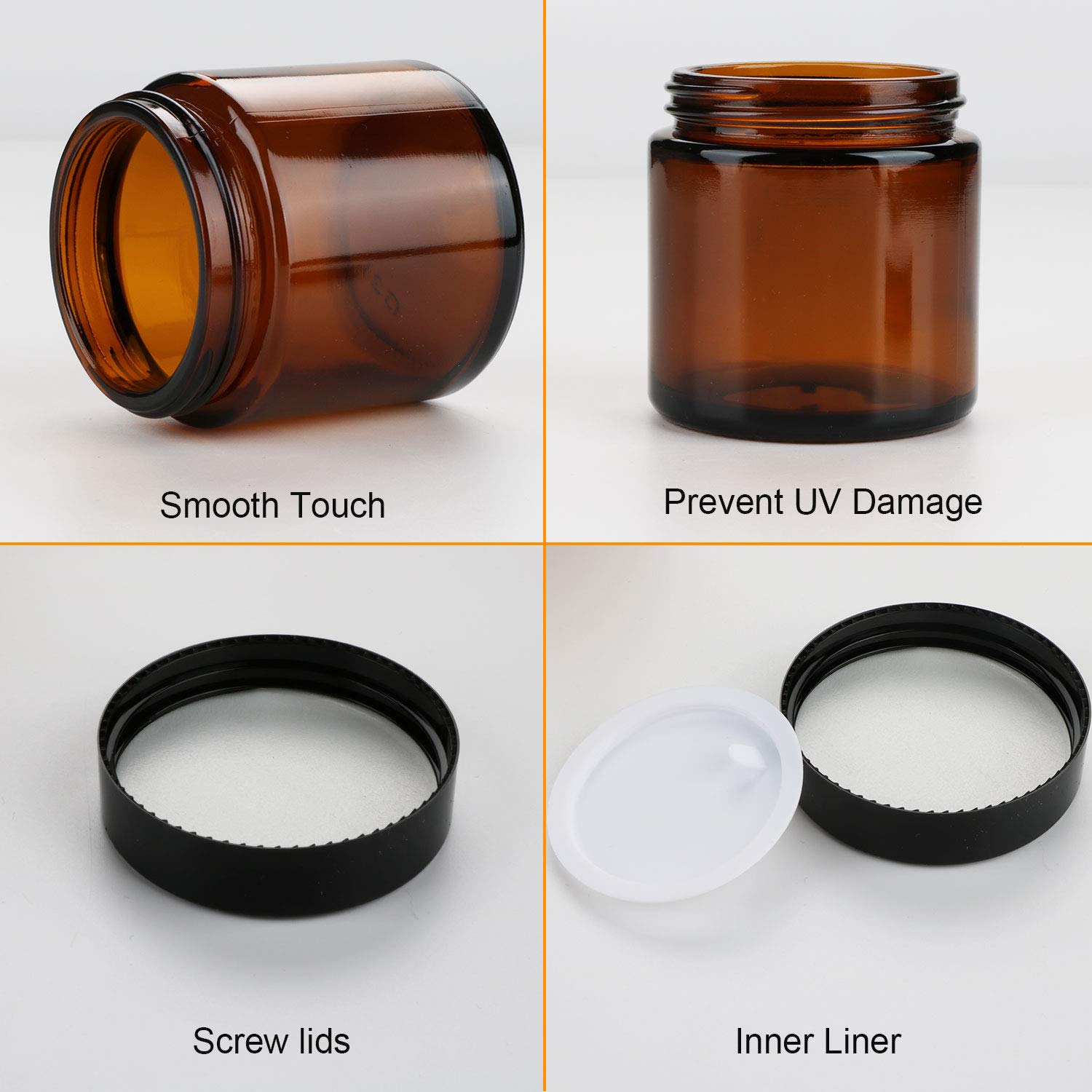 Encheng 25Pack Of 4 Oz Amber Round Glass Jars, With Inner Liners And Black Lids,Empty Cosmetic Containers,Cream Jars
